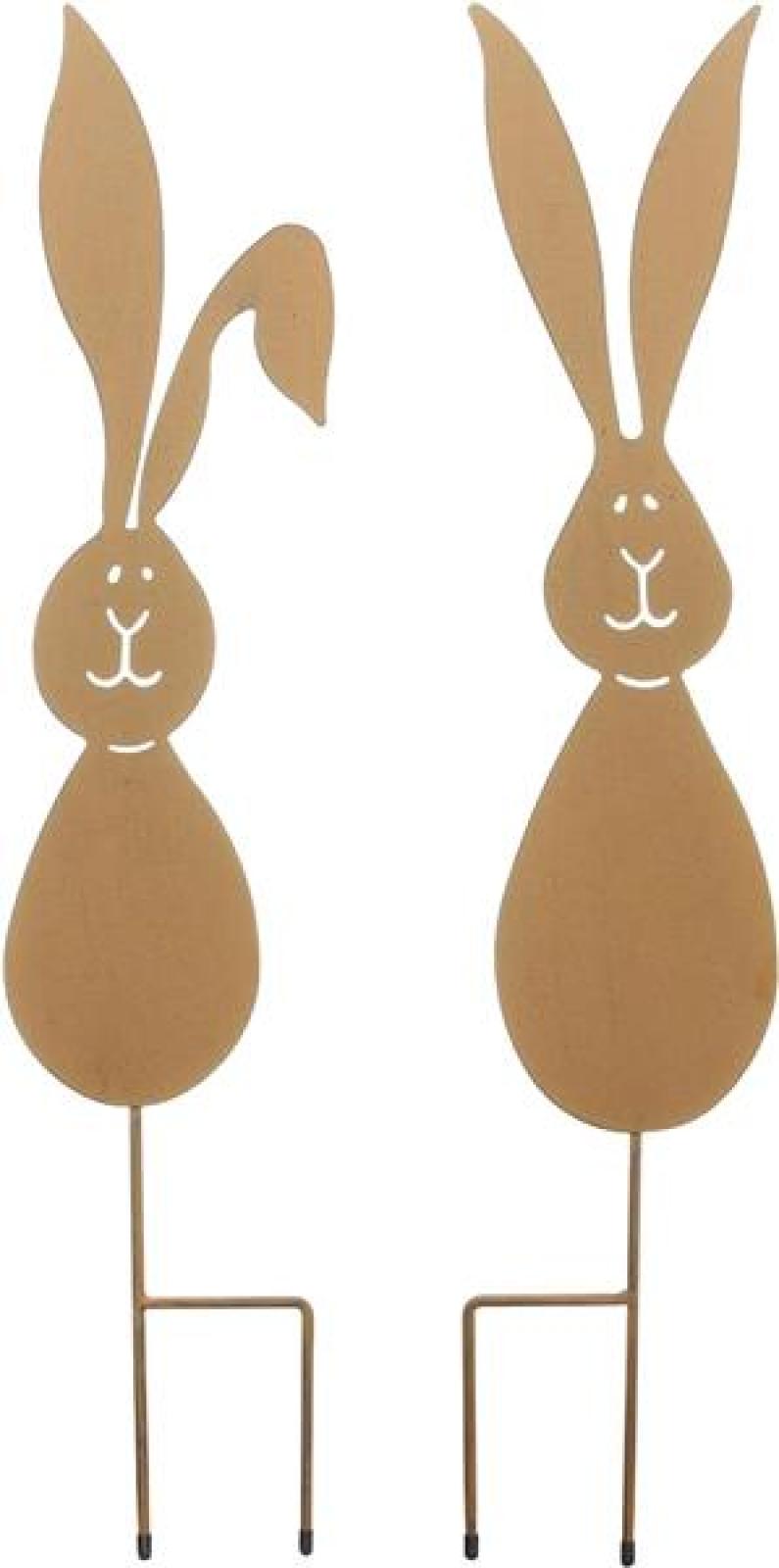 2x Gartenstecker "Hase" aus Metall in Rost Optik, 60 cm hoch, Dekostecker, Roststecker, Metallstecker, Gartendeko für Draußen
