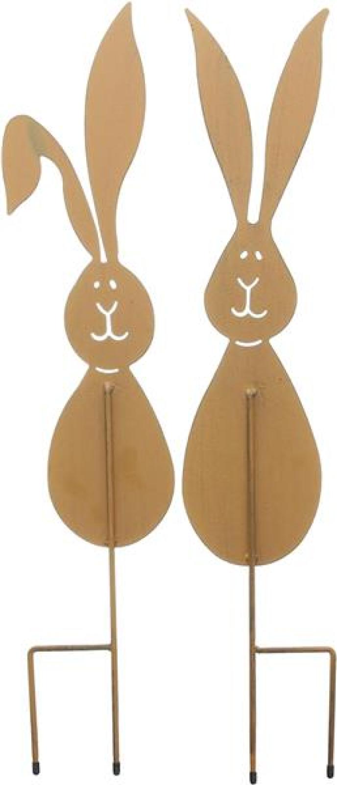 2x Gartenstecker "Hase" aus Metall in Rost Optik, 60 cm hoch, Dekostecker, Roststecker, Metallstecker, Gartendeko für Draußen