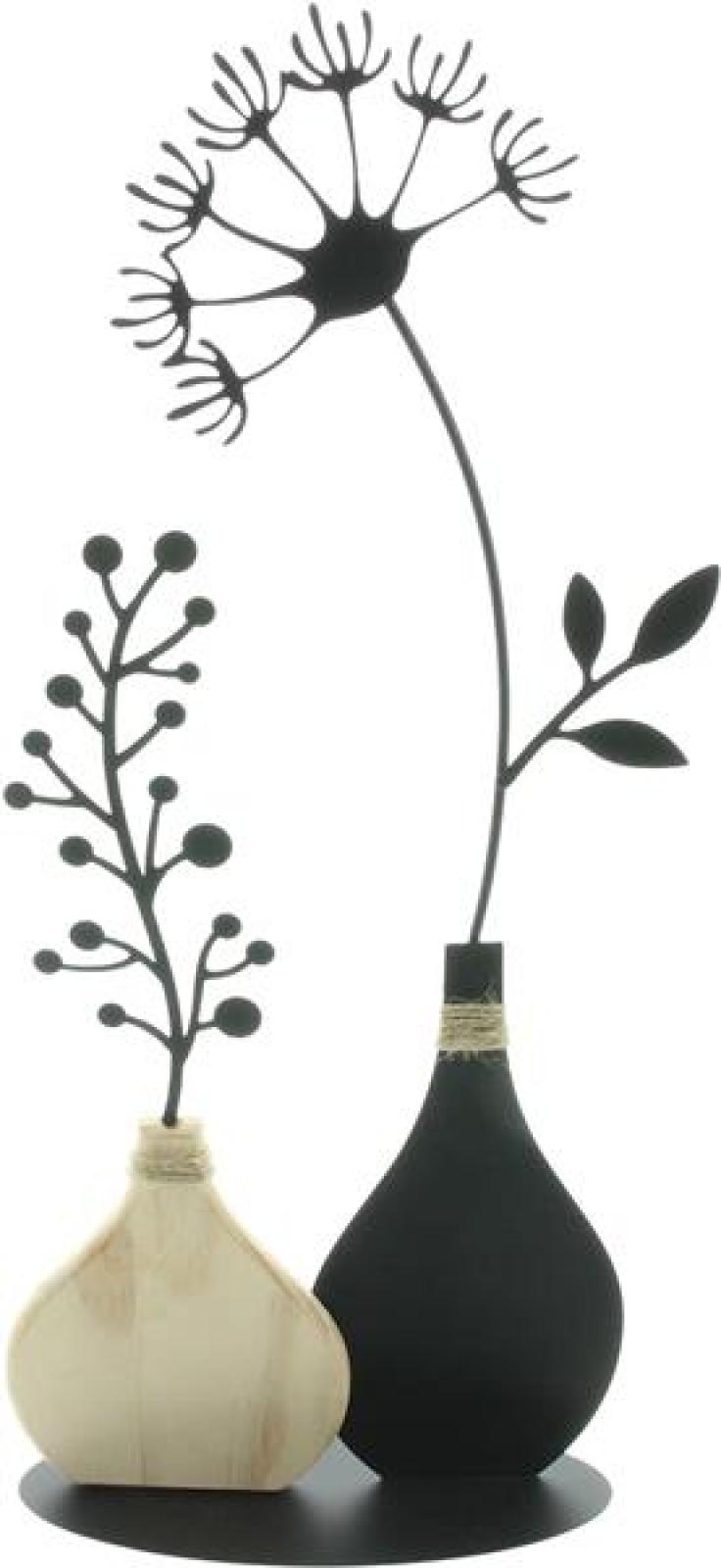 Dekoobjekt "Vasen" aus Metall, schwarz & Holz, 49 cm hoch, Tischdeko, Metalldeko, Dekofigur