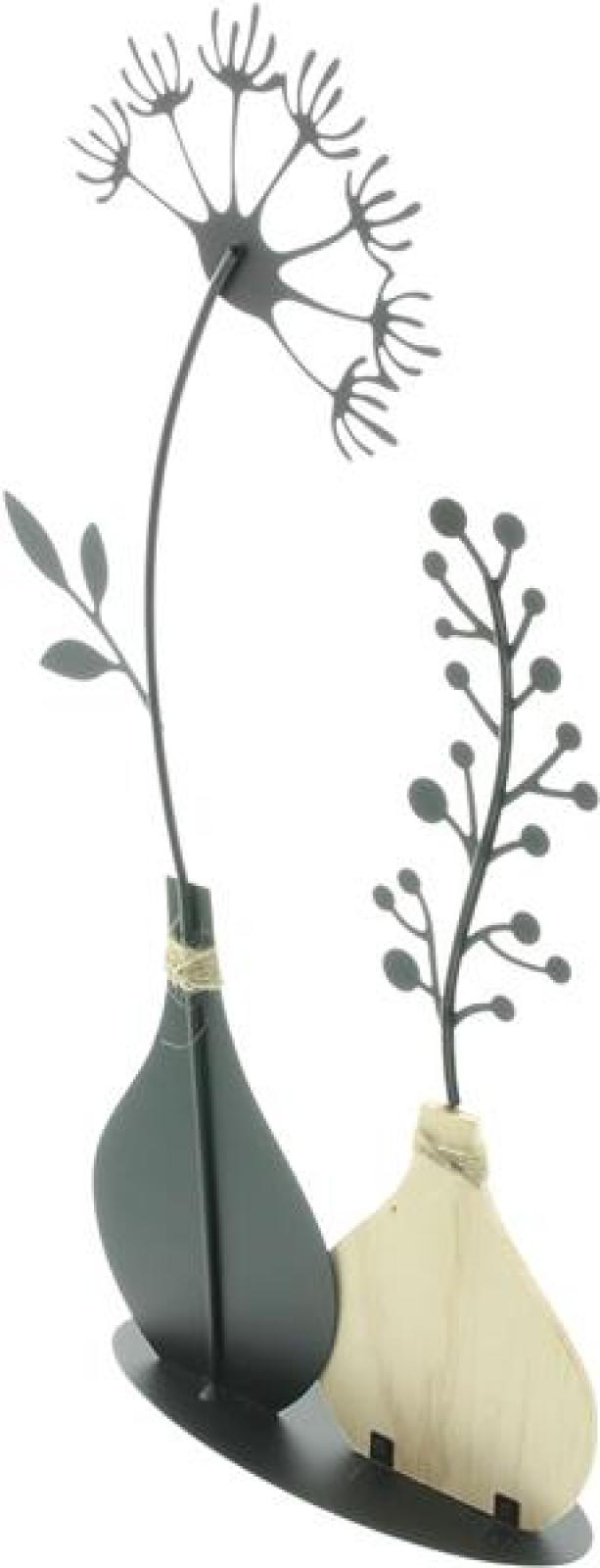 Dekoobjekt "Vasen" aus Metall, schwarz & Holz, 49 cm hoch, Tischdeko, Metalldeko, Dekofigur