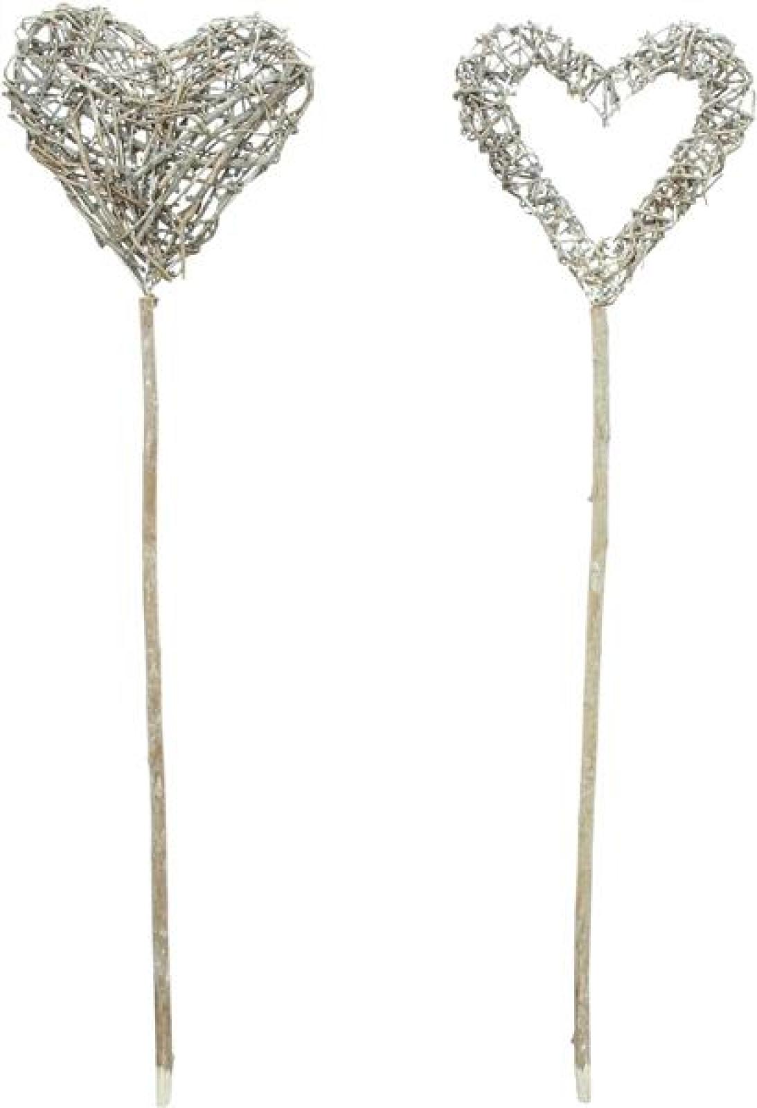 2x Dekostecker "Herz" aus Reisig, rustikal, 60 cm hoch, Gartenstecker, Pflanzenstecker, Gartendeko für Draußen