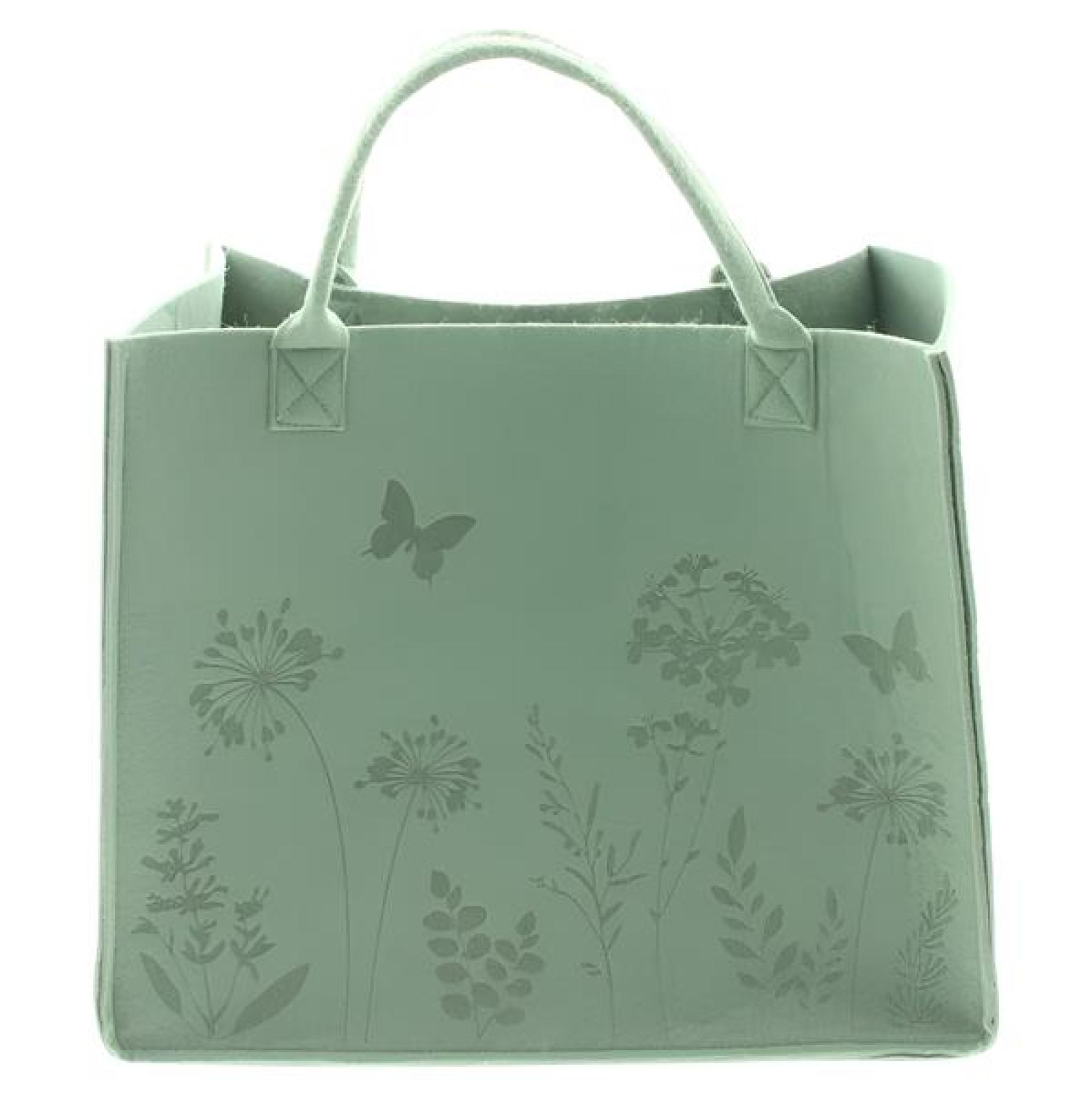 Tasche "Blumenwiese" aus Filz in grün, große Einkaufstasche, Filztasche, Shopper, Tragetasche
