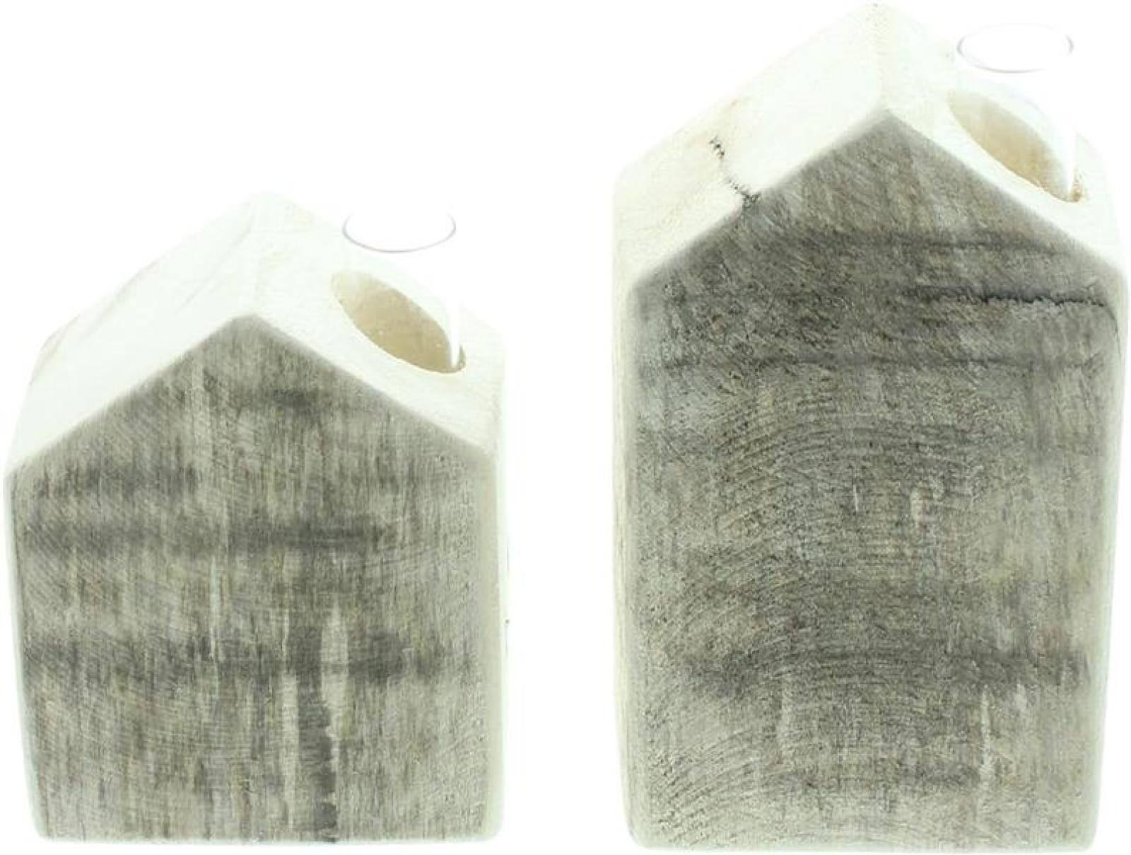 2x Vase "Häuschen" aus Holz, geflammt, mit Reagenzglas für einzelne Blumen, Blumenvase, Reagenzglasständer