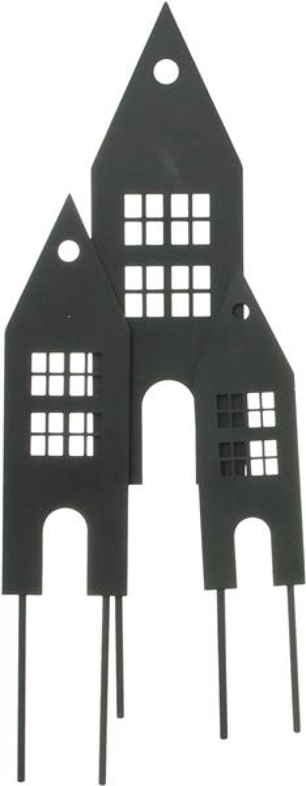 3x Stecker "Haus" aus Metall, schwarz, 20 25 30 cm hoch, Dekostecker, Blumenstecker, Pflanzenstecker