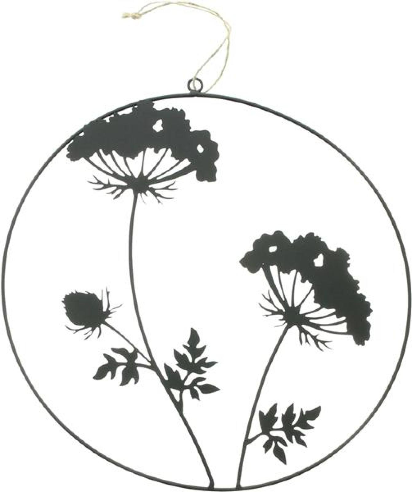 Dekohänger "Blumen" aus Metall, matt schwarz, Ø 35 cm, Wanddeko, Wandbild, Türdeko, Fensterdeko
