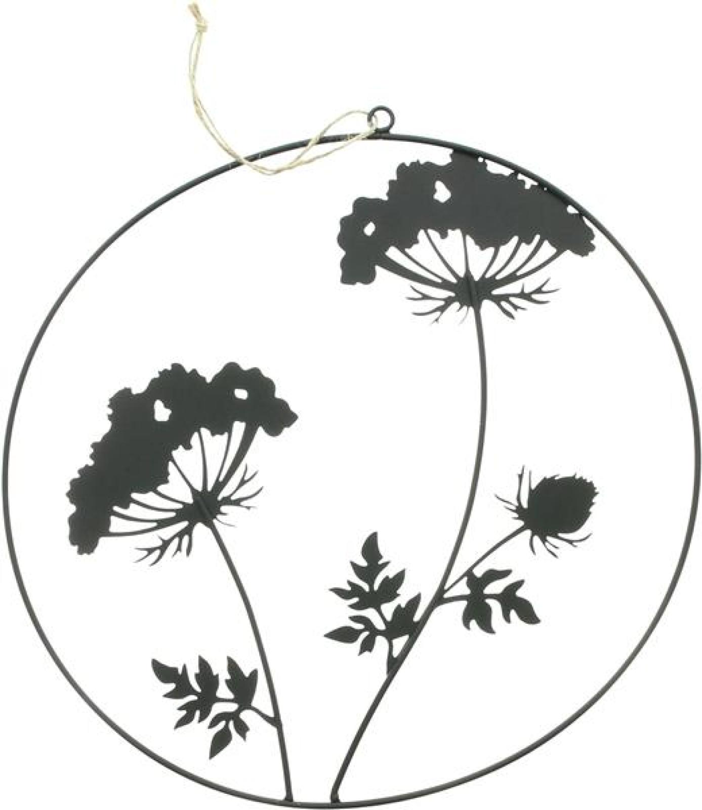 Dekohänger "Blumen" aus Metall, matt schwarz, Ø 35 cm, Wanddeko, Wandbild, Türdeko, Fensterdeko