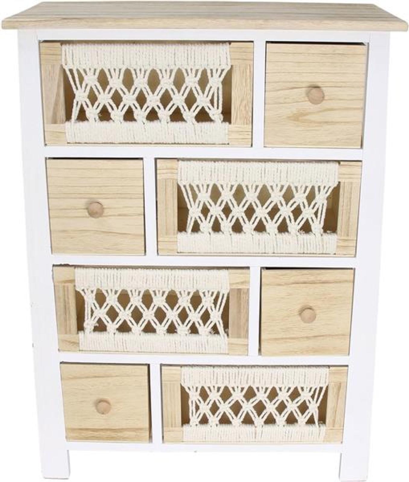 Kommode "Makramee" aus Holz & Textil, 56 x 77 cm, 8 Schubladen, Schubladenkommode Boho Chic