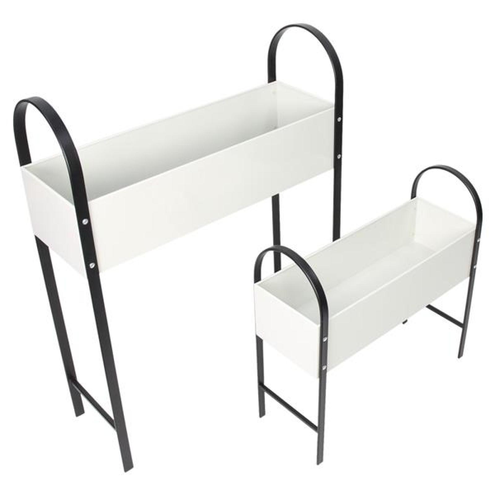 2x Pflanzer "Retro" aus Metall, creme weiß / schwarz, Pflanzkasten, Blumenkasten, Pflanzbank