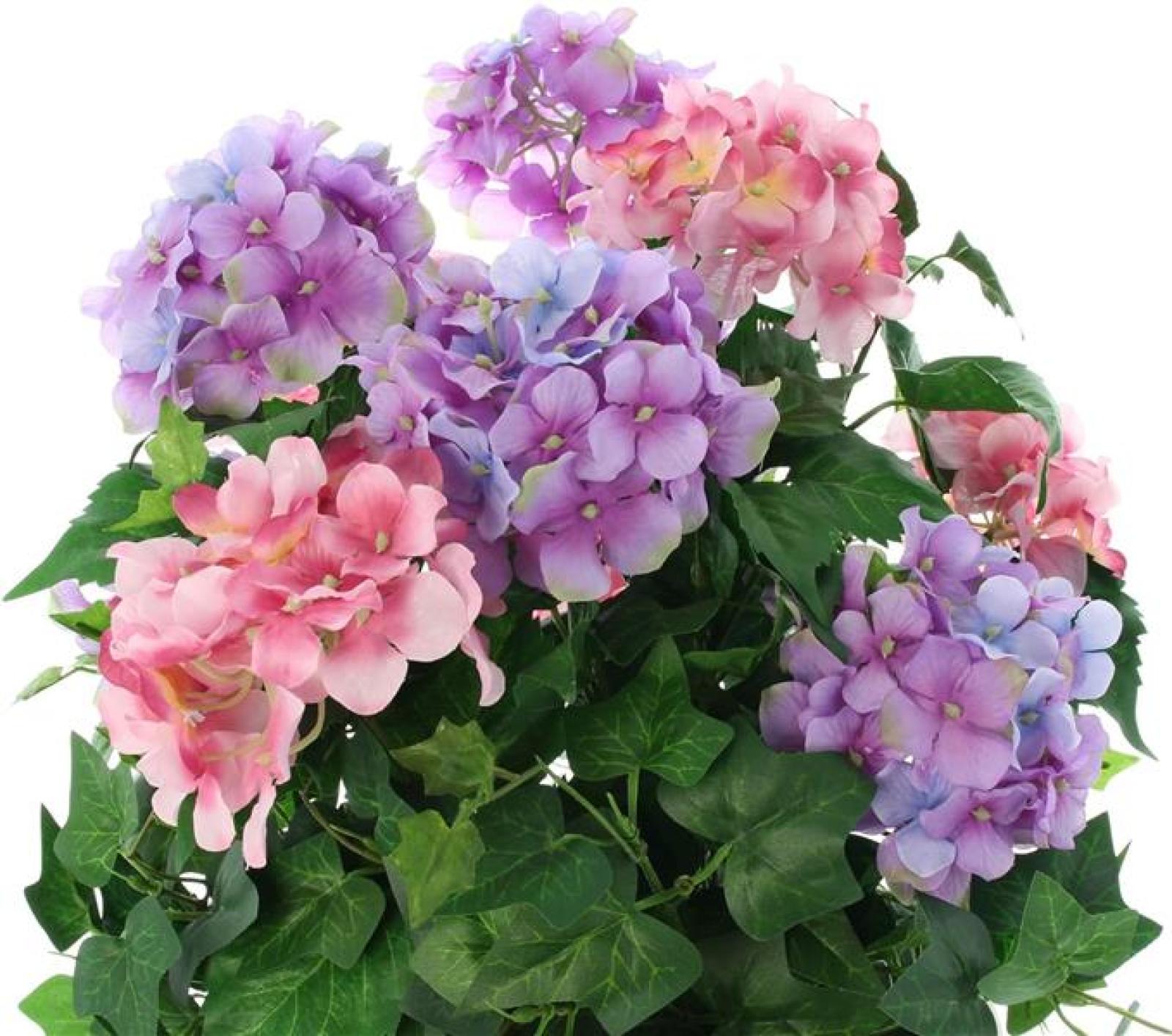 Kunstpflanze "Hortensie" im goldenen Topf, 55 cm hoch, künstliche Hortensien, Dekopflanze, Topfpflanze