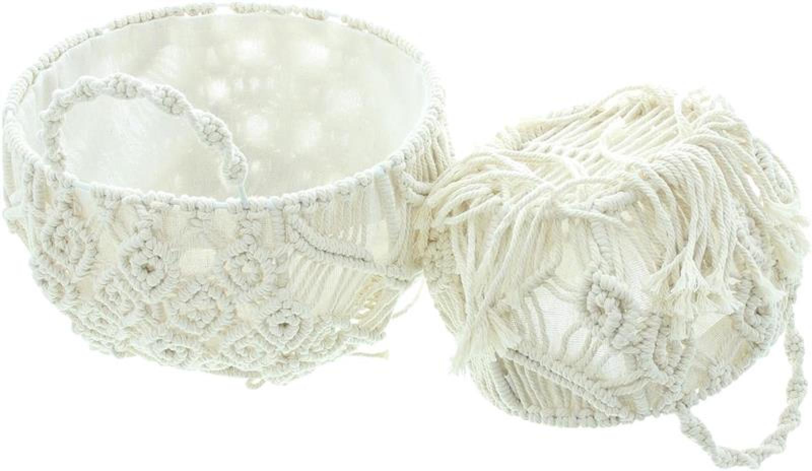2x Wandkorb "Makramee" aus Baumwolle & Canvas, beige, Wandpflanzer, Hängekorb im Boho Chic, Flechtkorb, Aufbewahrungskorb