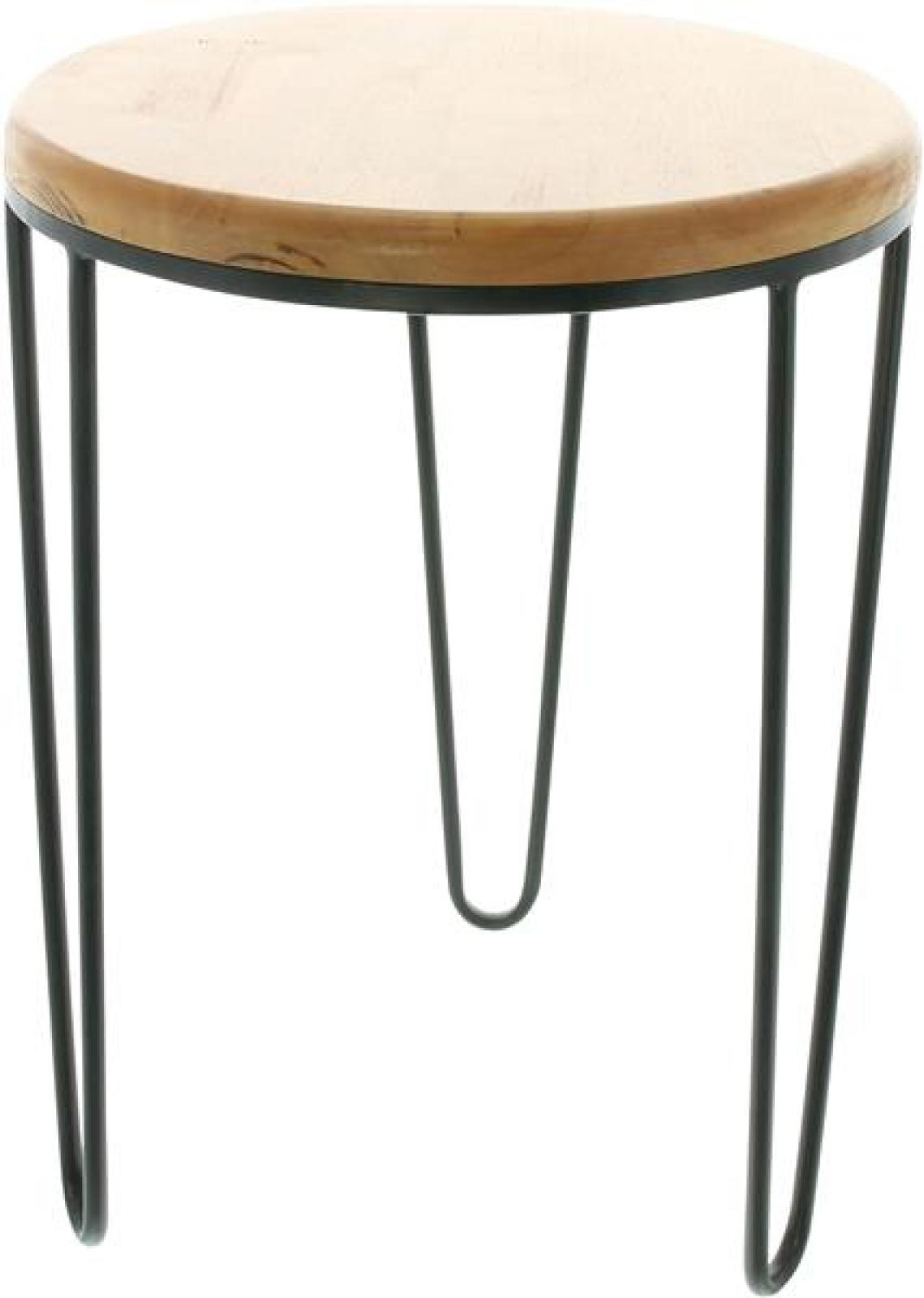 Beistelltisch "Retro" aus Metall, schwarz & Tischplatte aus Holz, Ø 33x46 cm, Wohnzimmertisch, Pflanzentisch, Blumentisch