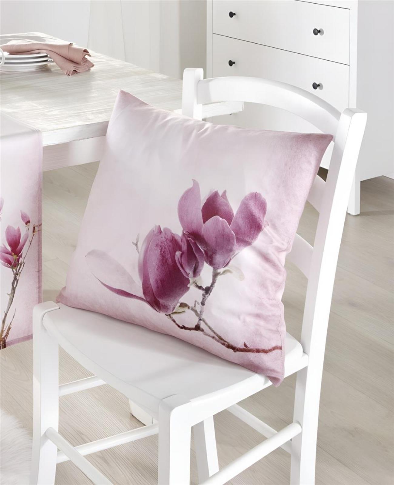 Kissenhülle "Tulpenmagnolie" in Samt Optik, rosa, 45x45 cm, Kissenbezug, Zierkissenbezug mit eingearbeitetem Reißverschluss