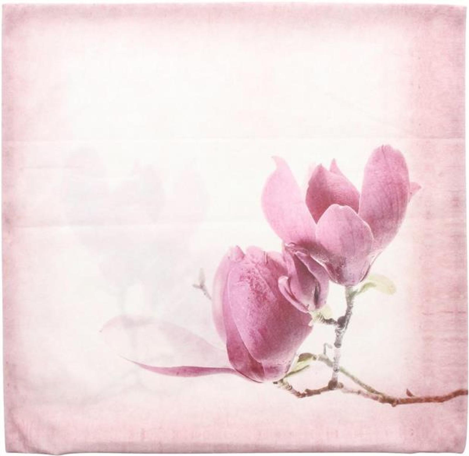 Kissenhülle "Tulpenmagnolie" in Samt Optik, rosa, 45x45 cm, Kissenbezug, Zierkissenbezug mit eingearbeitetem Reißverschluss