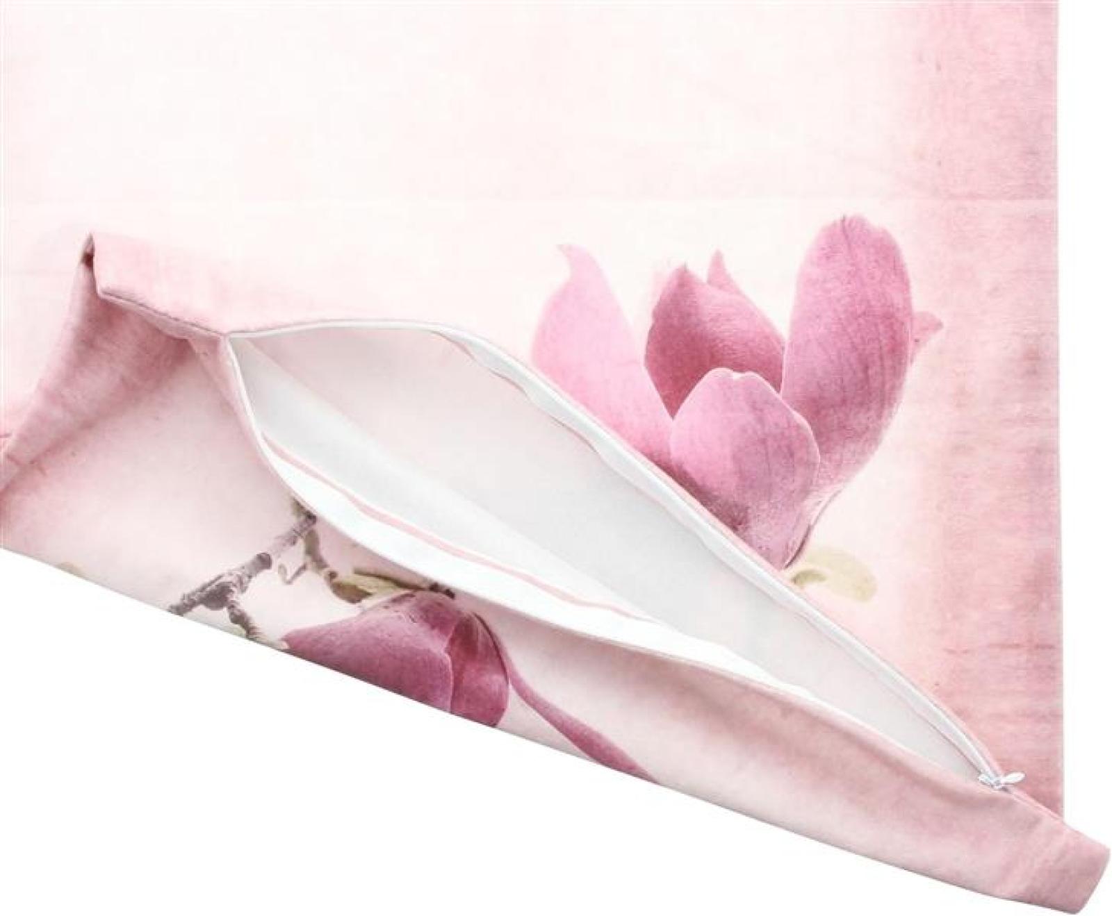 Kissenhülle "Tulpenmagnolie" in Samt Optik, rosa, 45x45 cm, Kissenbezug, Zierkissenbezug mit eingearbeitetem Reißverschluss