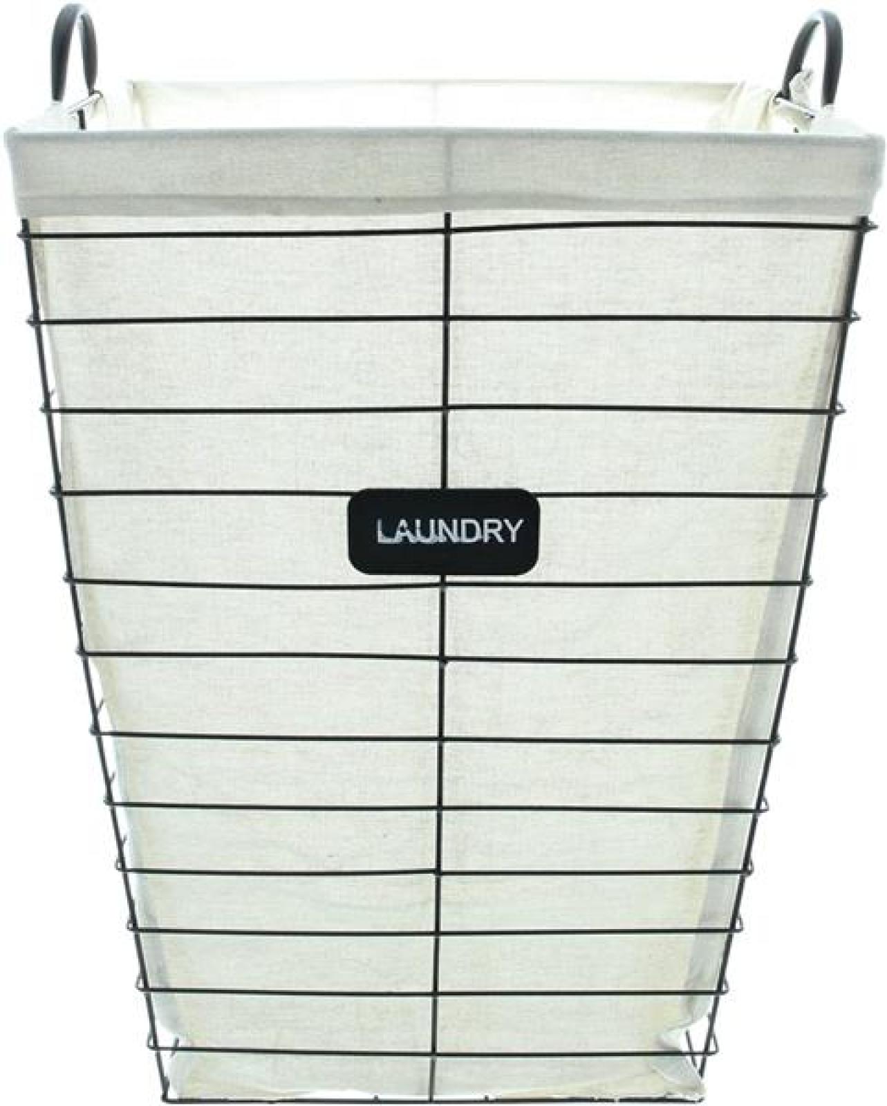 Wäschekorb "Laundry" aus Metall in matt schwarz, mit Canvas Stoffeinsatz, 61 cm hoch, Wäschesammler, Wäschebox