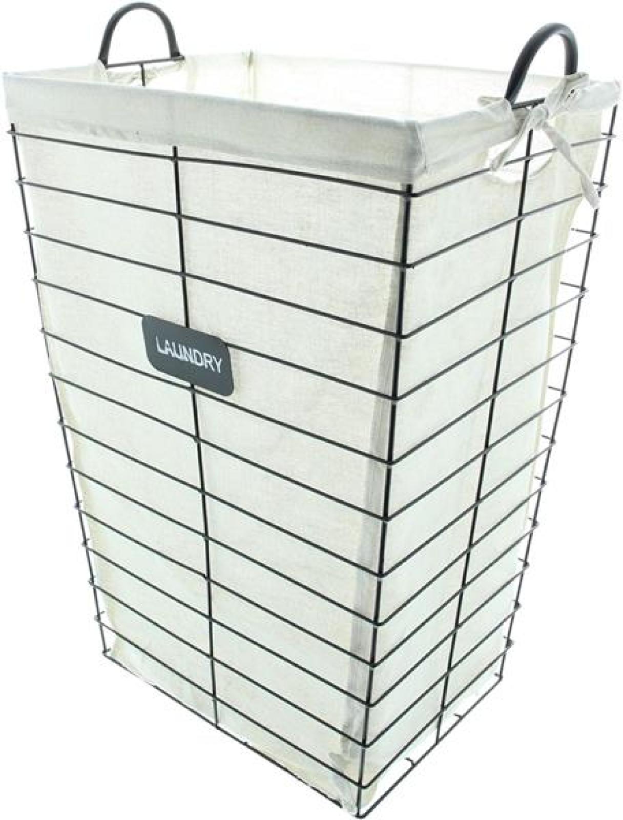 Wäschekorb "Laundry" aus Metall in matt schwarz, mit Canvas Stoffeinsatz, 61 cm hoch, Wäschesammler, Wäschebox