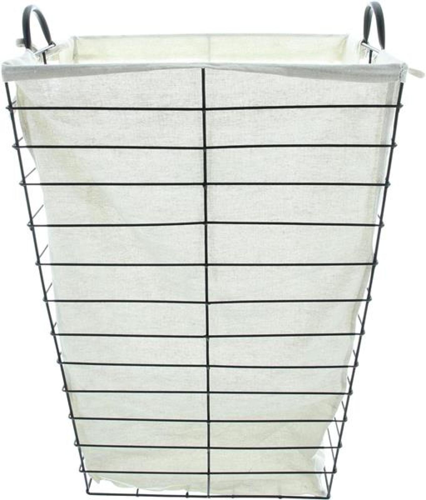 Wäschekorb "Laundry" aus Metall in matt schwarz, mit Canvas Stoffeinsatz, 61 cm hoch, Wäschesammler, Wäschebox
