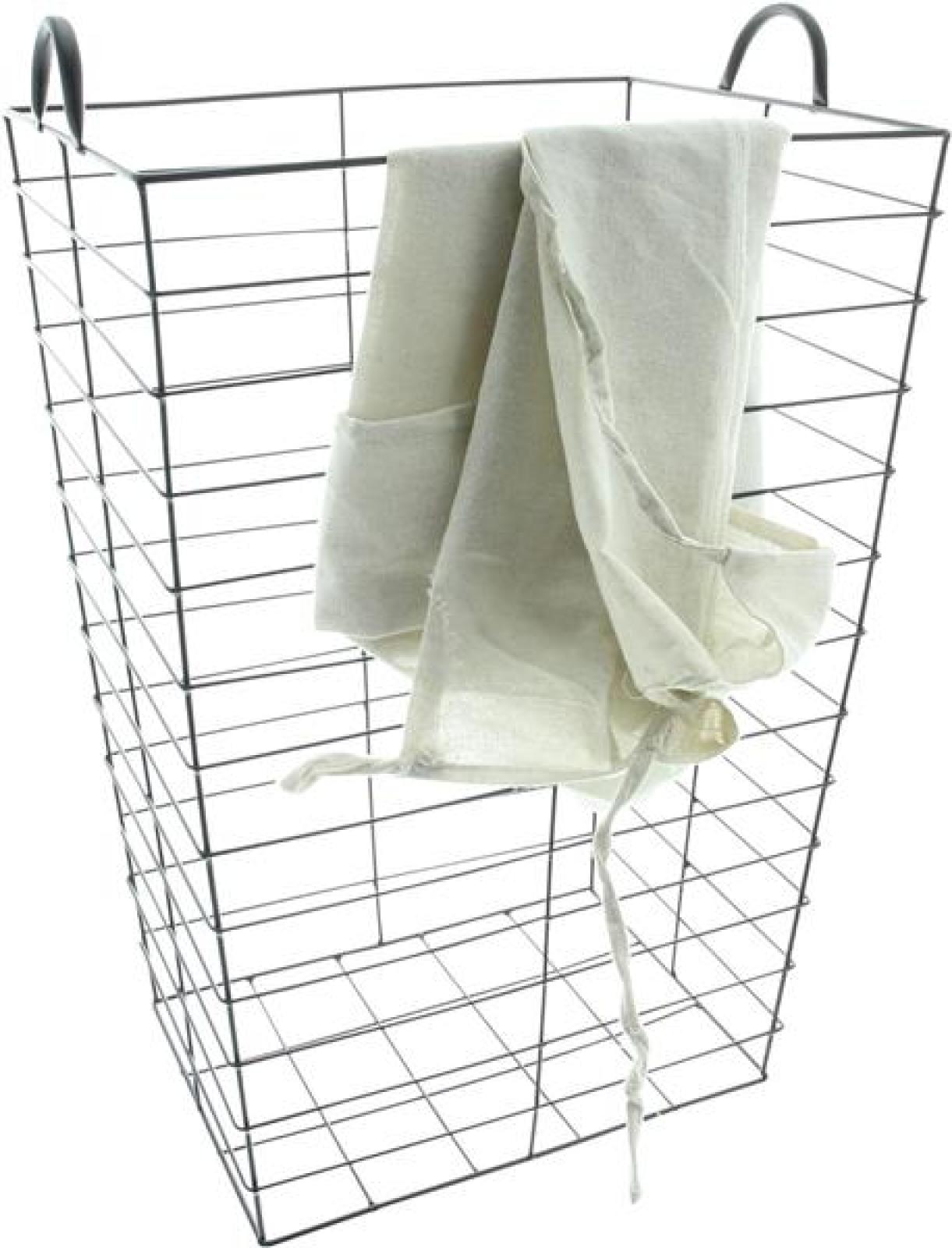 Wäschekorb "Laundry" aus Metall in matt schwarz, mit Canvas Stoffeinsatz, 61 cm hoch, Wäschesammler, Wäschebox