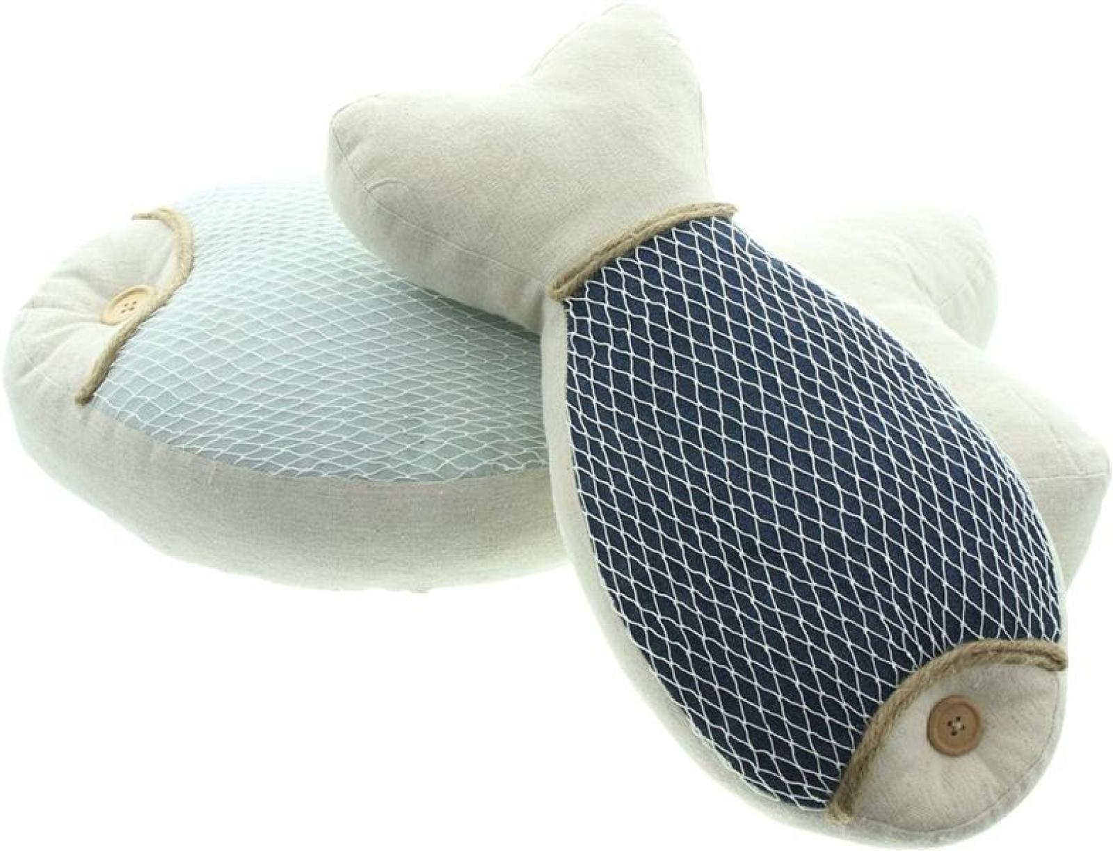 2x Dekokissen "Fisch" aus Leinen in blau & grau, 36 + 50 cm lang, Fischkissen, Kissen in Fisch-Form