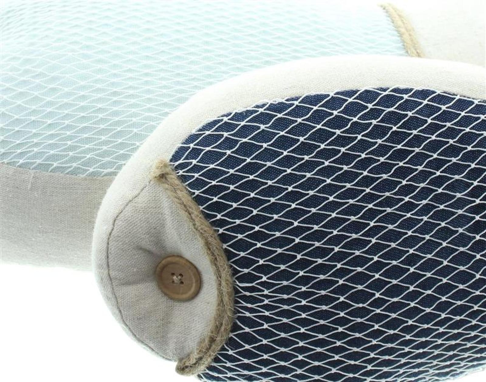2x Dekokissen "Fisch" aus Leinen in blau & grau, 36 + 50 cm lang, Fischkissen, Kissen in Fisch-Form