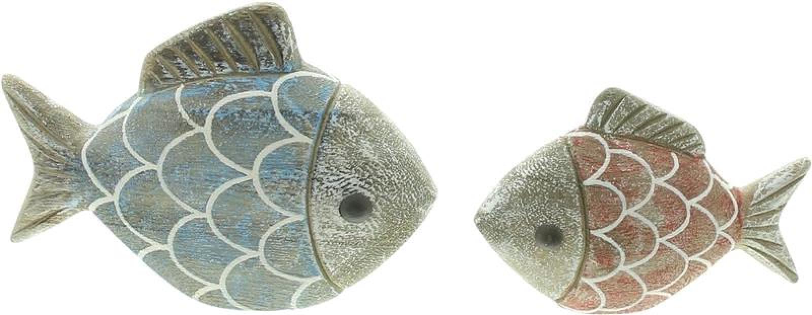 2x Dekofigur "Fisch" aus Holz, maritime Deko, bunt, 7 + 9 cm hoch, Dekofische, Figur, Fischfigur
