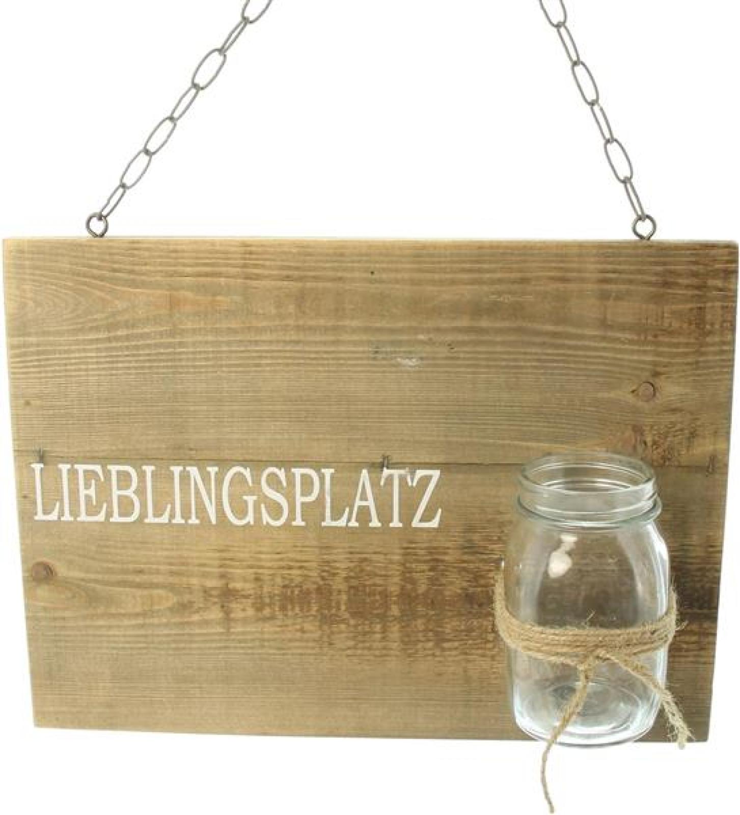 Schild "Lieblingsplatz" aus recyceltem Holz mit Glasvase, Wanddeko mit Schriftzug, Wandschmuck, Wandbild