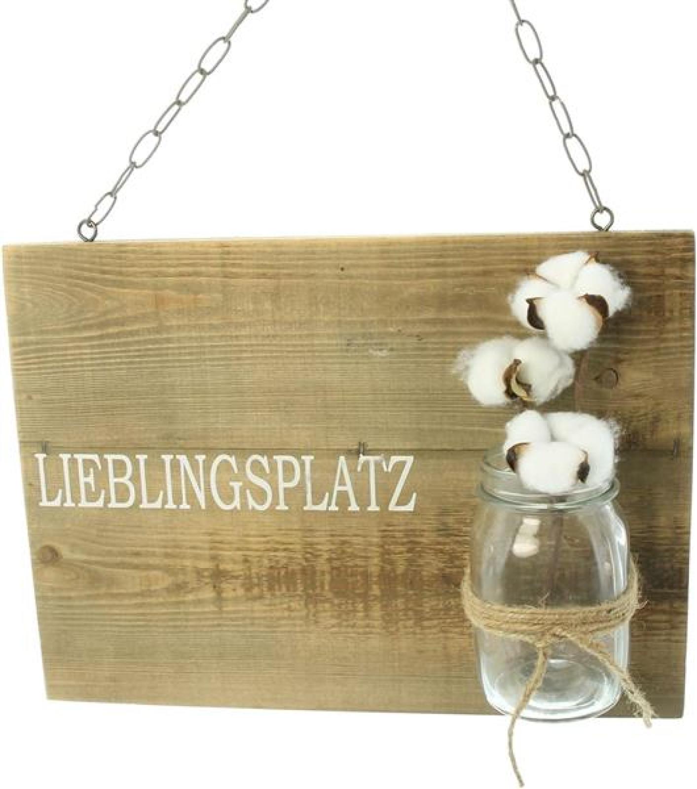 Schild "Lieblingsplatz" aus recyceltem Holz mit Glasvase, Wanddeko mit Schriftzug, Wandschmuck, Wandbild