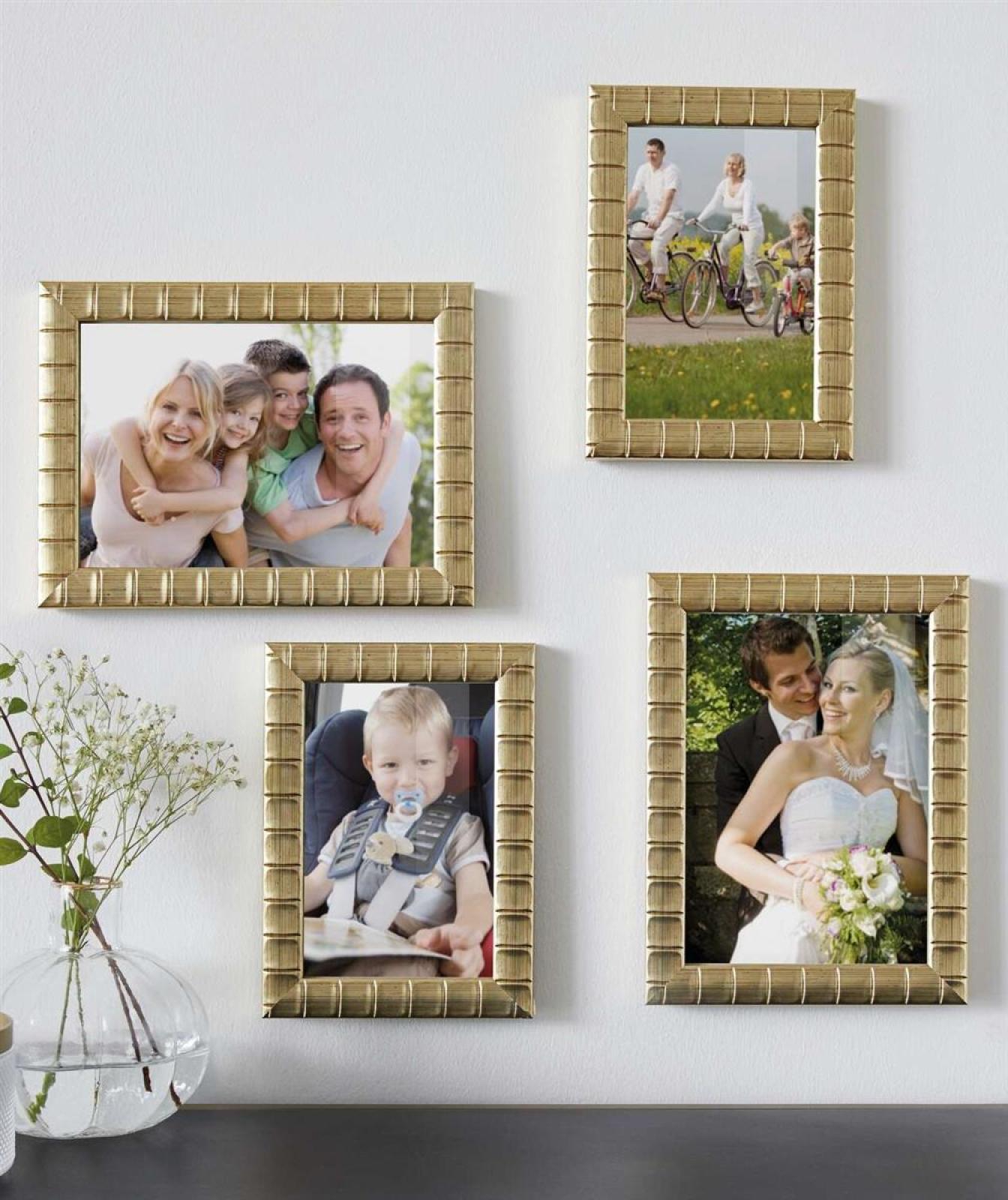 4x Bilderrahmen "Gold" in edlem Design, zum Hängen oder Stellen, Fotorahmen 13x18 & 16x21 cm