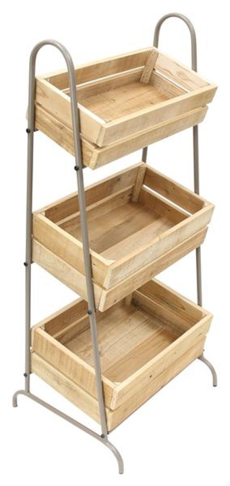 Kistenregal "Rustikal" mit 3 Kisten aus recyceltem Holz, Küchenregal, Obstregal, Gemüseregal, Standregal