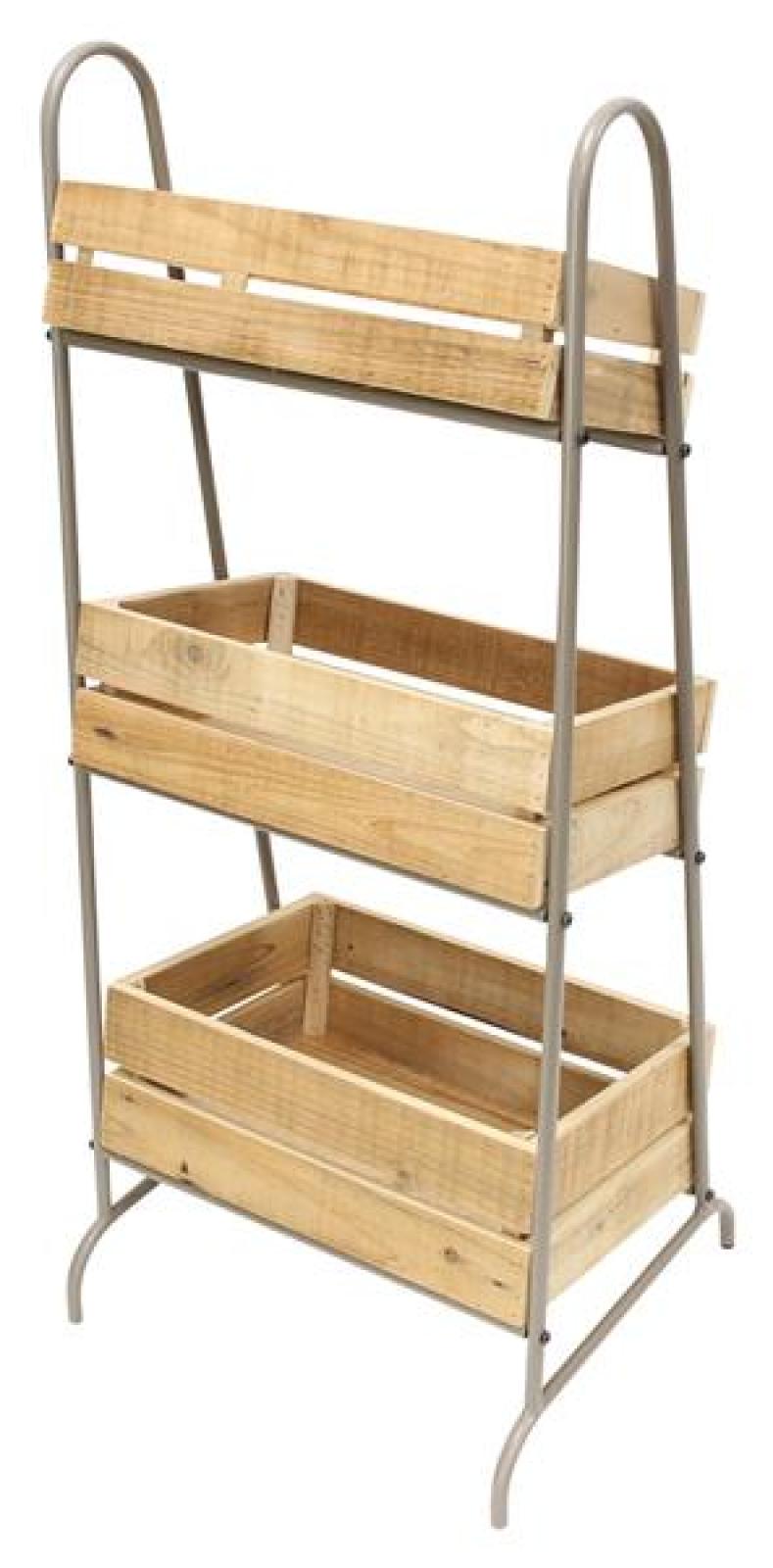 Kistenregal "Rustikal" mit 3 Kisten aus recyceltem Holz, Küchenregal, Obstregal, Gemüseregal, Standregal