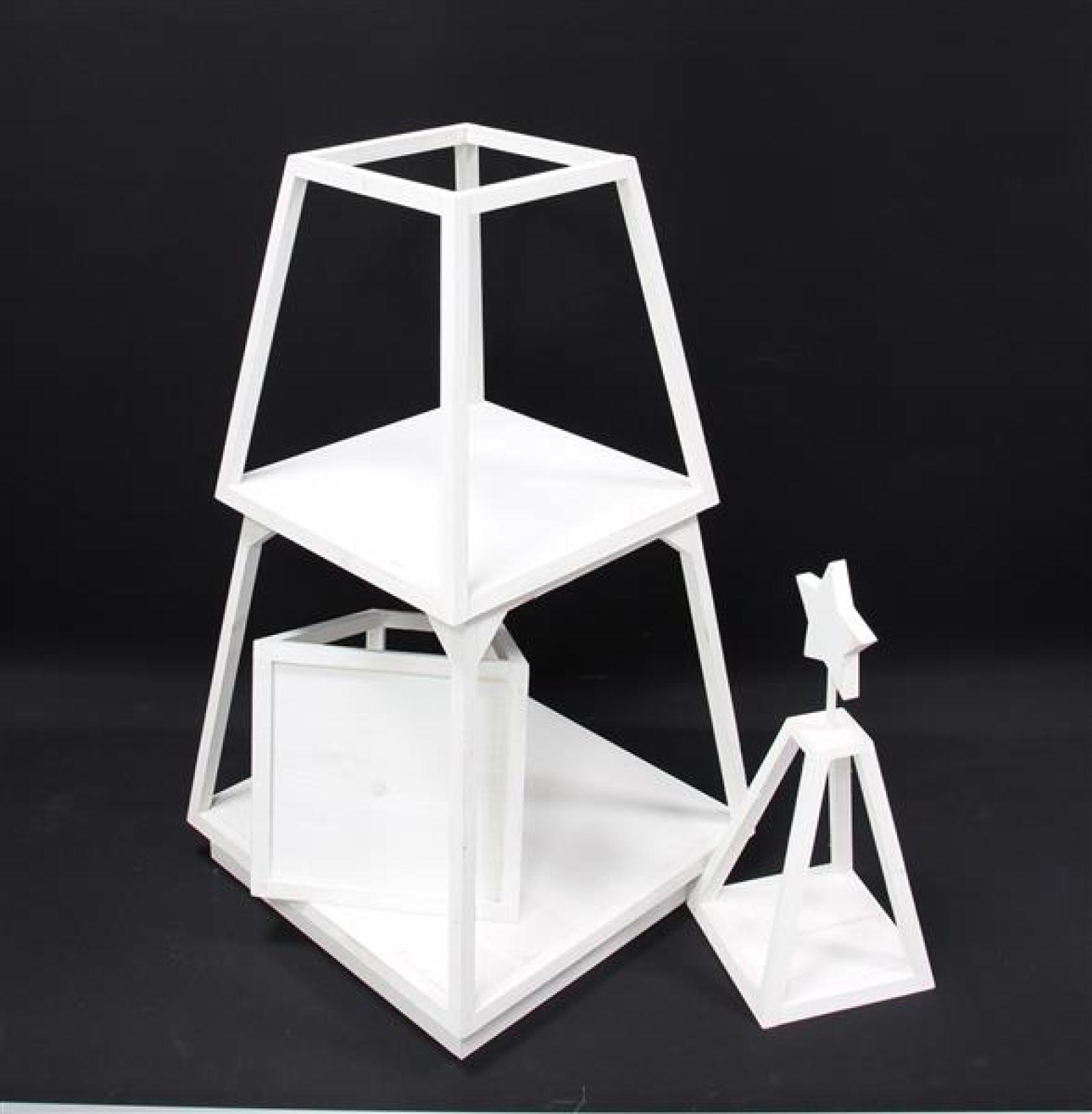 Dekotanne "Shabby White" aus Holz, weiß, Pyramide mit 4 Ebenen, 175 cm hoch, Regal
