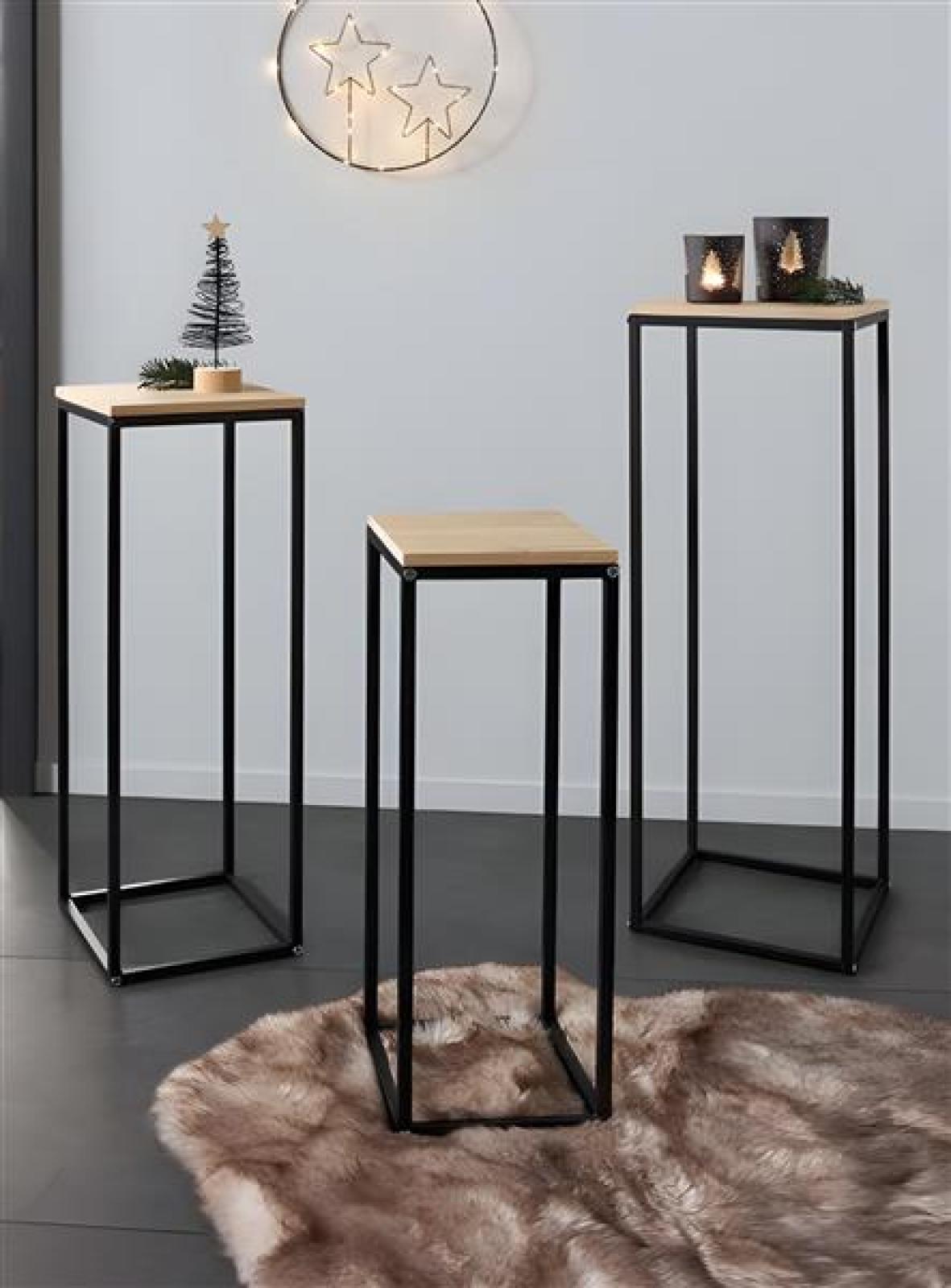 3x Beistelltisch "Modern" aus Holz & Metall, Satztische, Blumenständer, Blumenhocker, Dekosäule