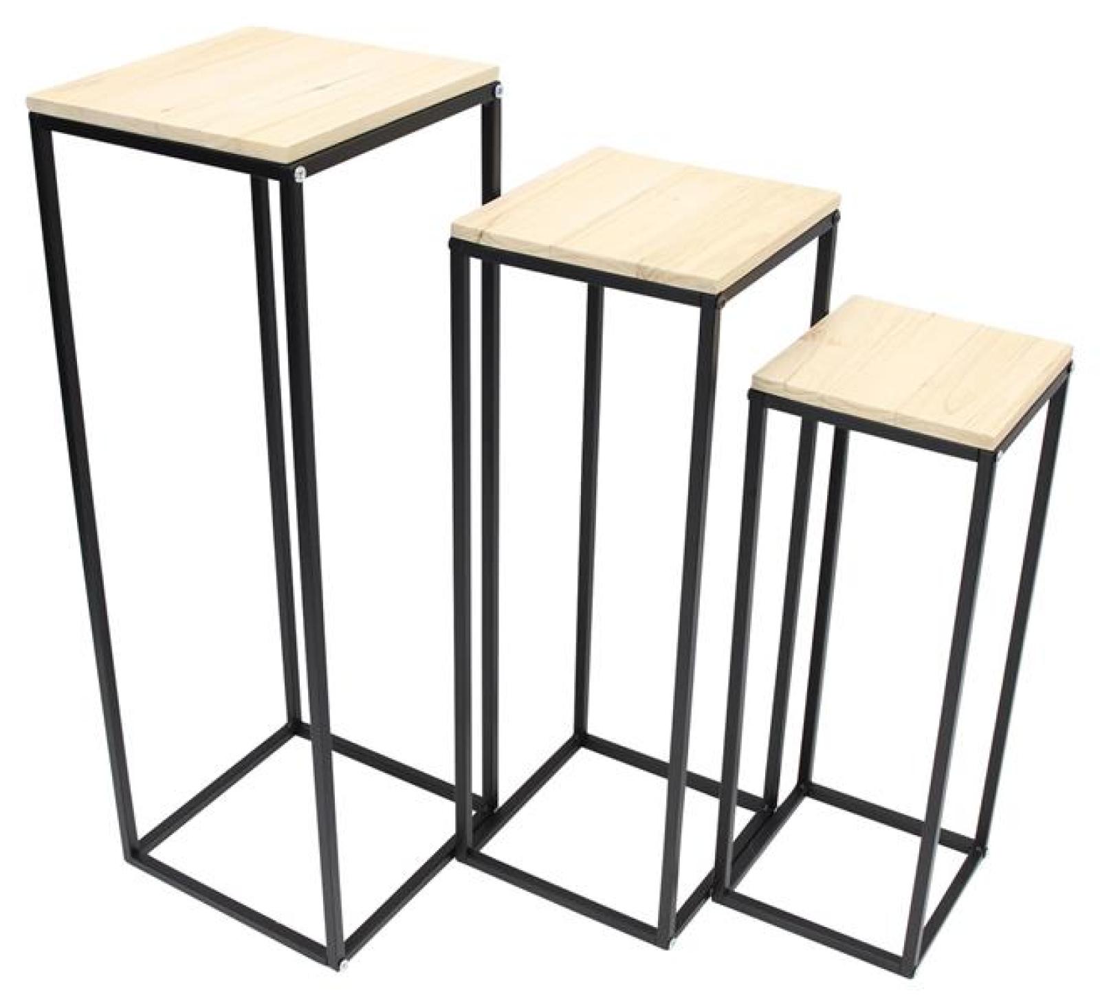 3x Beistelltisch "Modern" aus Holz & Metall, Satztische, Blumenständer, Blumenhocker, Dekosäule