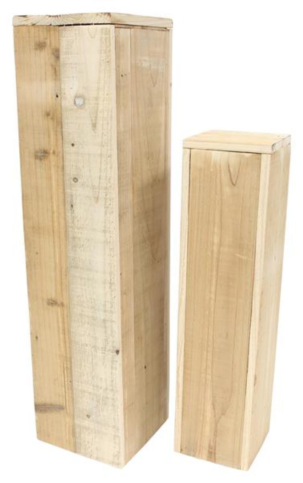2x Dekosäule "Rustikal" aus recyceltem Holz, 60 + 79 cm hoch, Holzsäule, Podest, Blumenständer