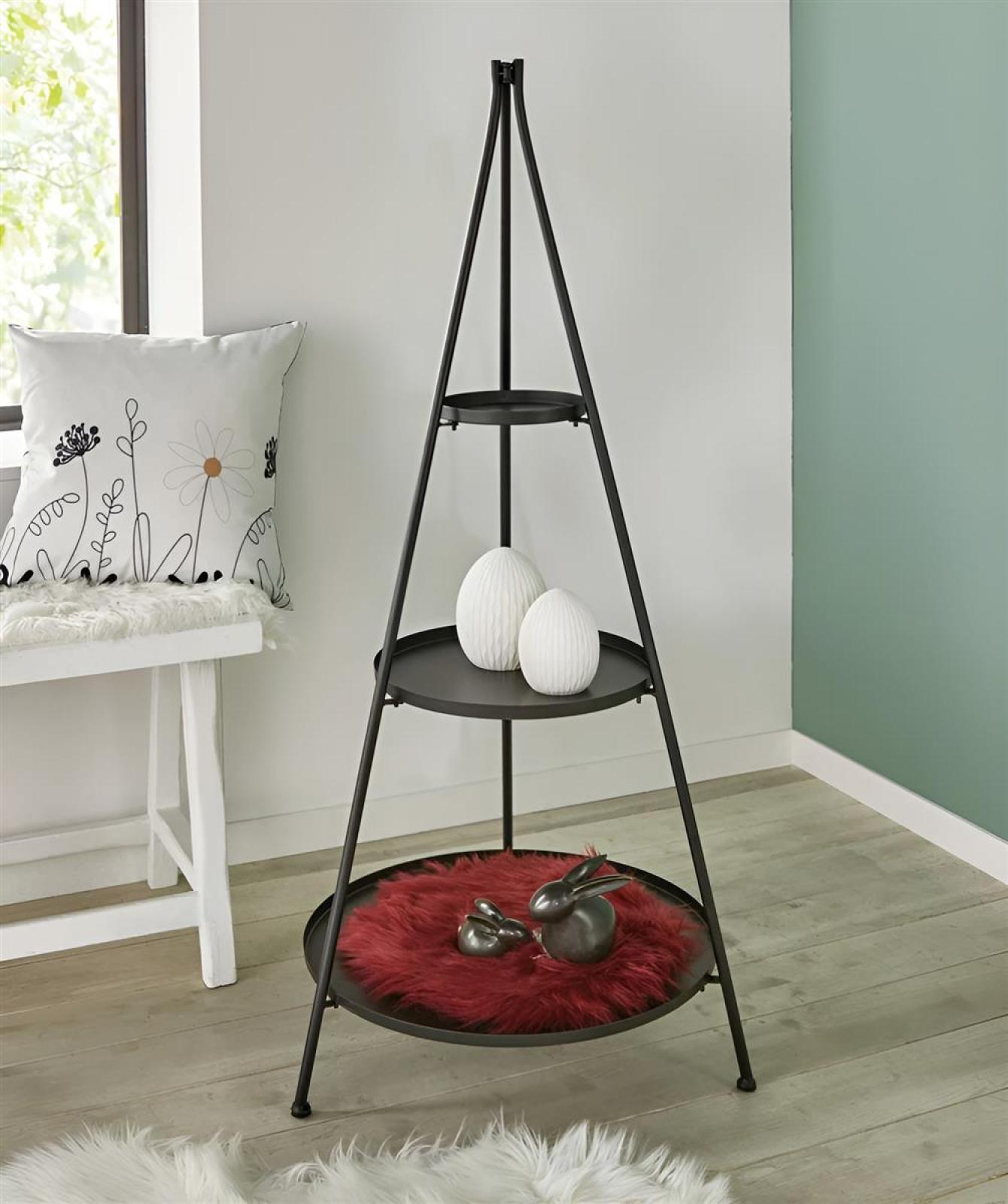 XXL Etagere "Klassik" aus Metall, 128 cm hoch, matt schwarz, 3-stöckig, Tortenständer, Obstetagere, Regal