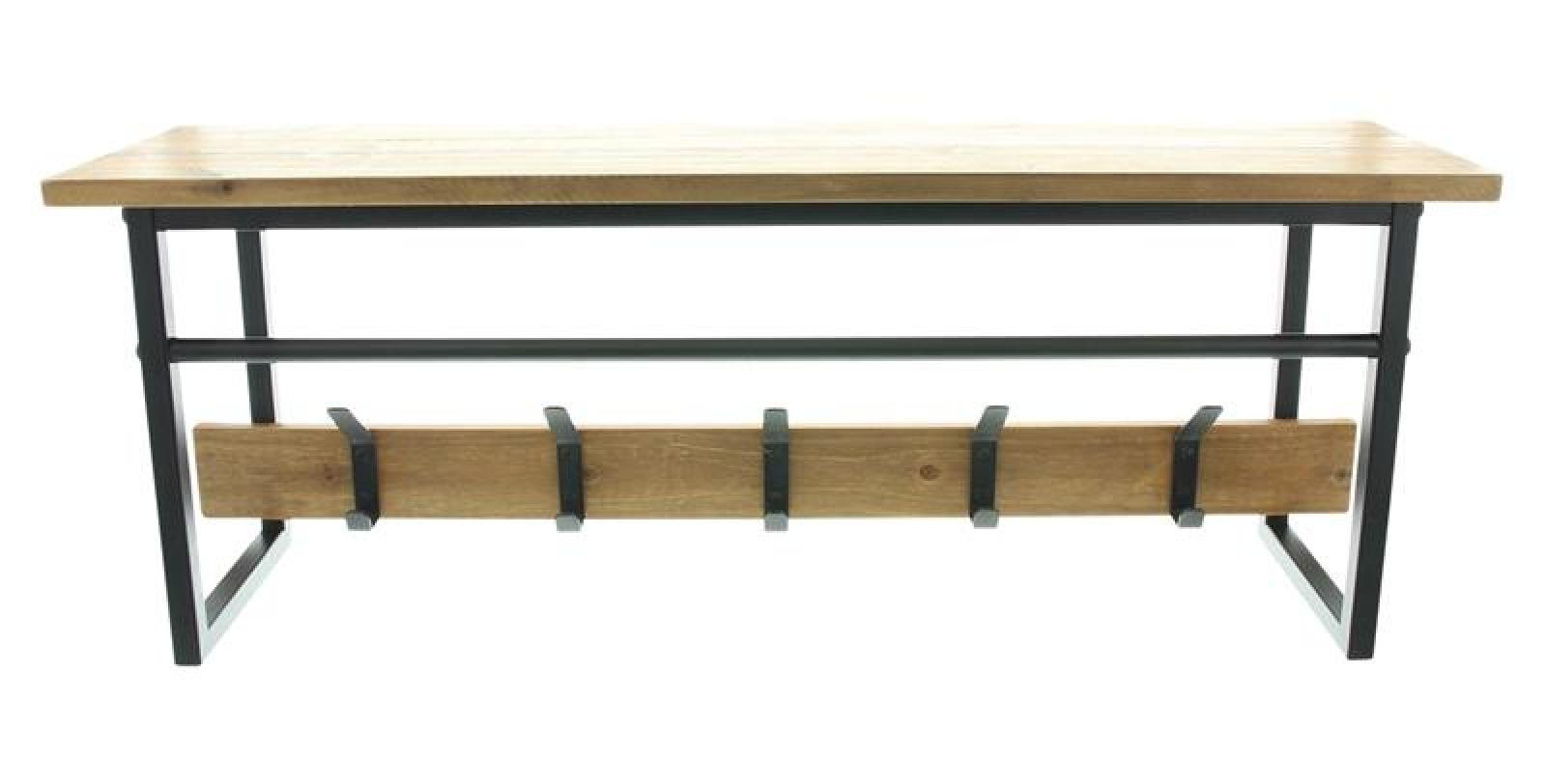 Garderobe "Industrial" aus Holz & Metall, schwarz, mit 5 Doppelhaken und Ablage, Wandgarderobe