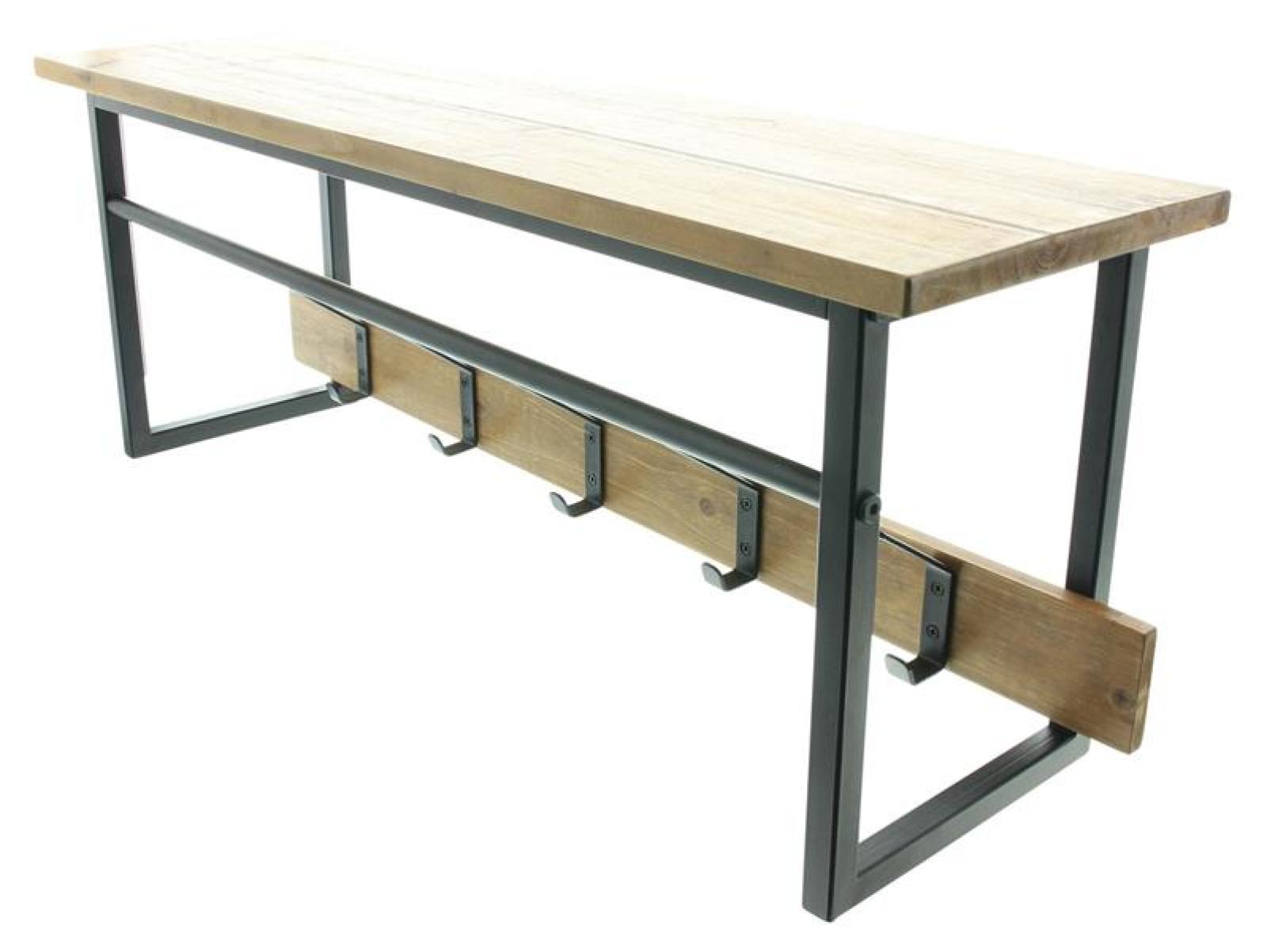 Garderobe "Industrial" aus Holz & Metall, schwarz, mit 5 Doppelhaken und Ablage, Wandgarderobe