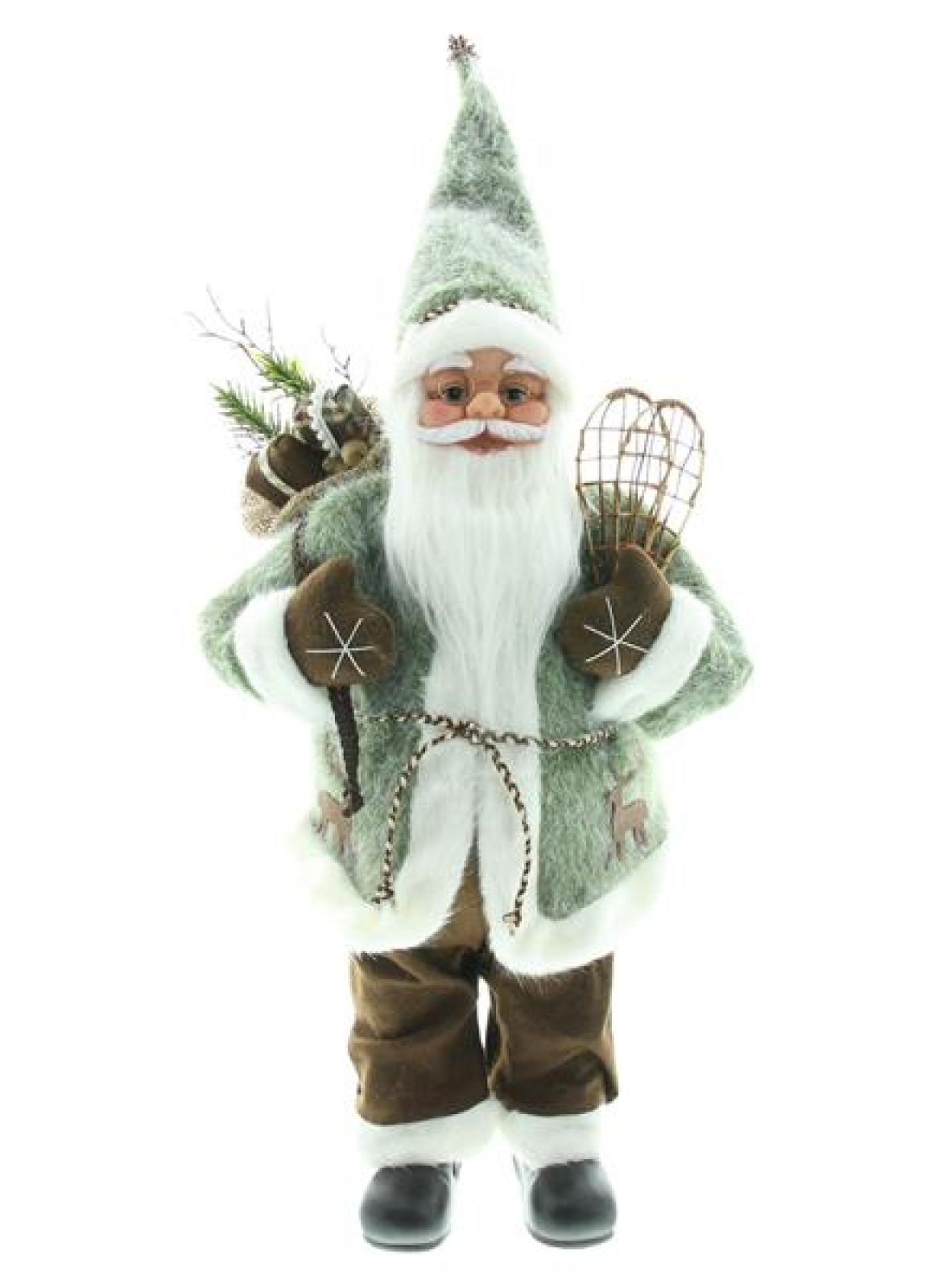 Dekofigur "Santa" 60 cm hoch, Deko Weihnachtsmann mit Schneeschuhen & Geschenke-Sack, Nikolaus, Santa Claus Figur
