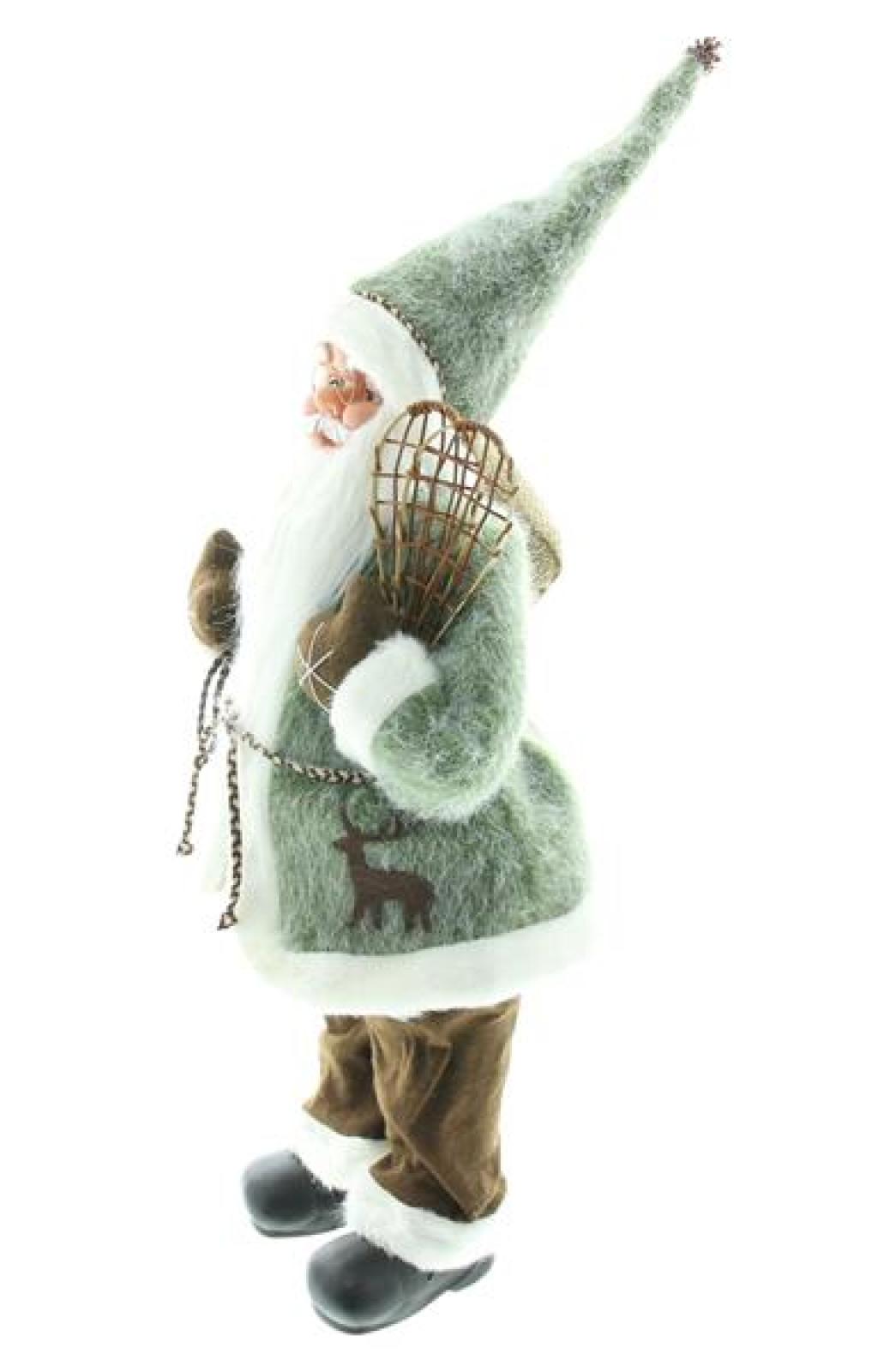 Dekofigur "Santa" 60 cm hoch, Deko Weihnachtsmann mit Schneeschuhen & Geschenke-Sack, Nikolaus, Santa Claus Figur