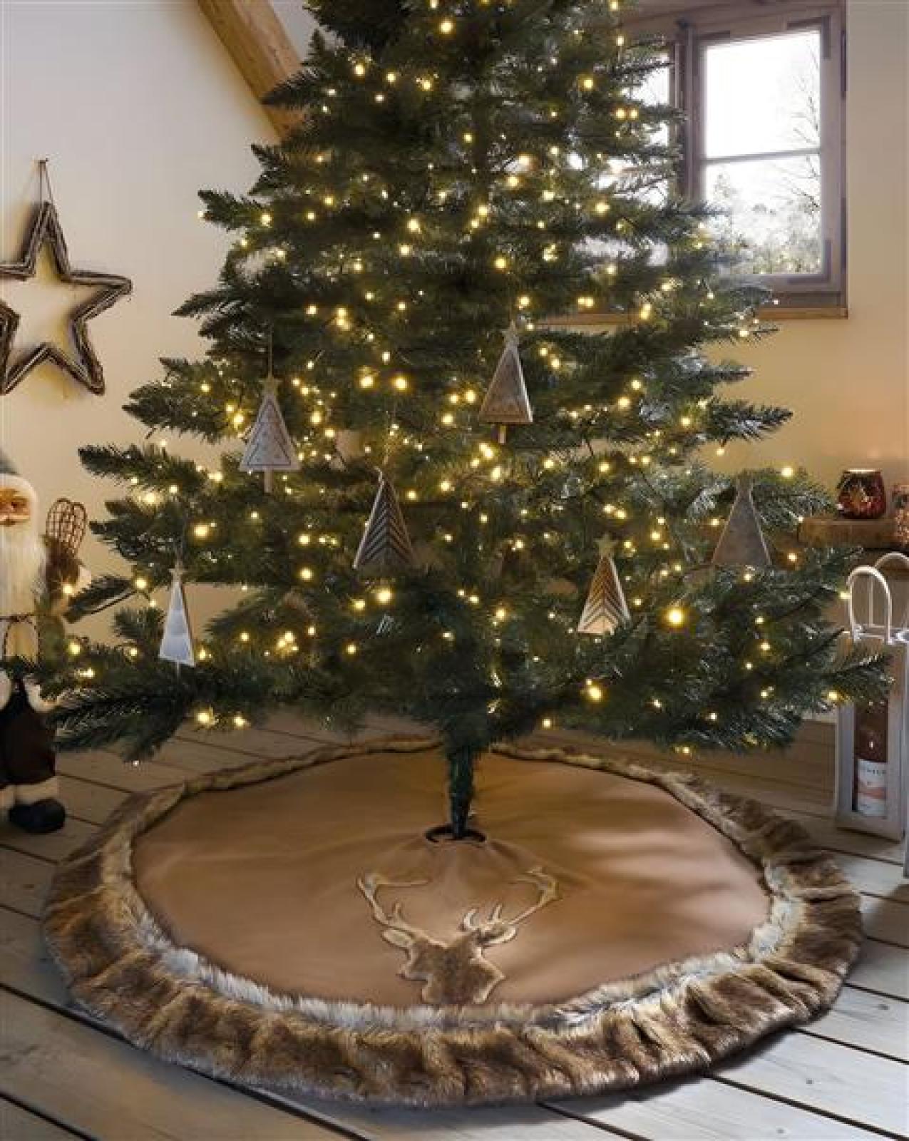 Christbaumdecke "Hirsch" in braun, Ø 120 cm, mit Kunstfell, Weihnachtsbaum Rock / Decke