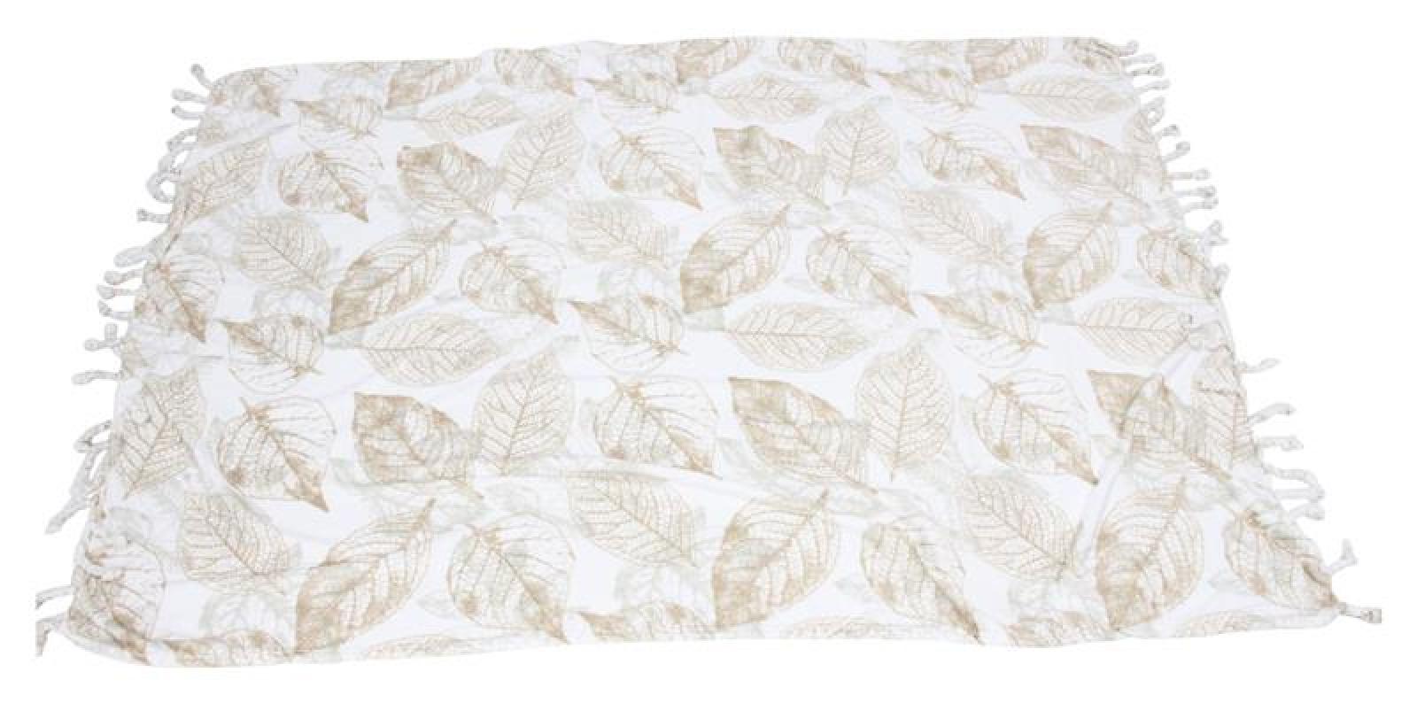 Kuscheldecke "Blätter" extra weich, 140x200 cm, weiß, Flanell Decke, Sofadecke mit Fransen, Couchdecke, Wohndecke