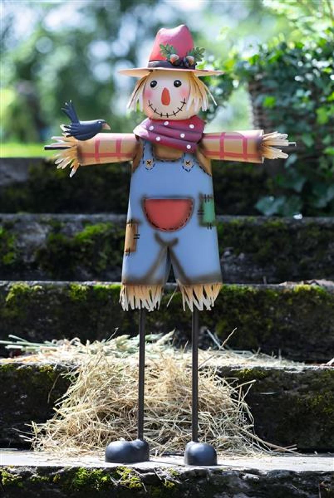 Dekofigur "Vogelscheuche" aus Metall, 76 cm hoch, stehende Gartendeko, Herbstdeko
