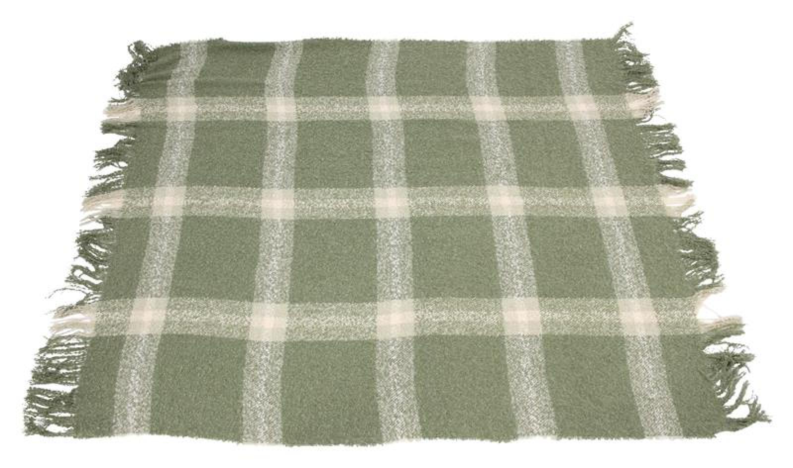 Kuscheldecke "Karo" weich, 127x152 cm, grün, Decke in Webobtik, Sofadecke mit Fransen, Couchdecke, Wohndecke