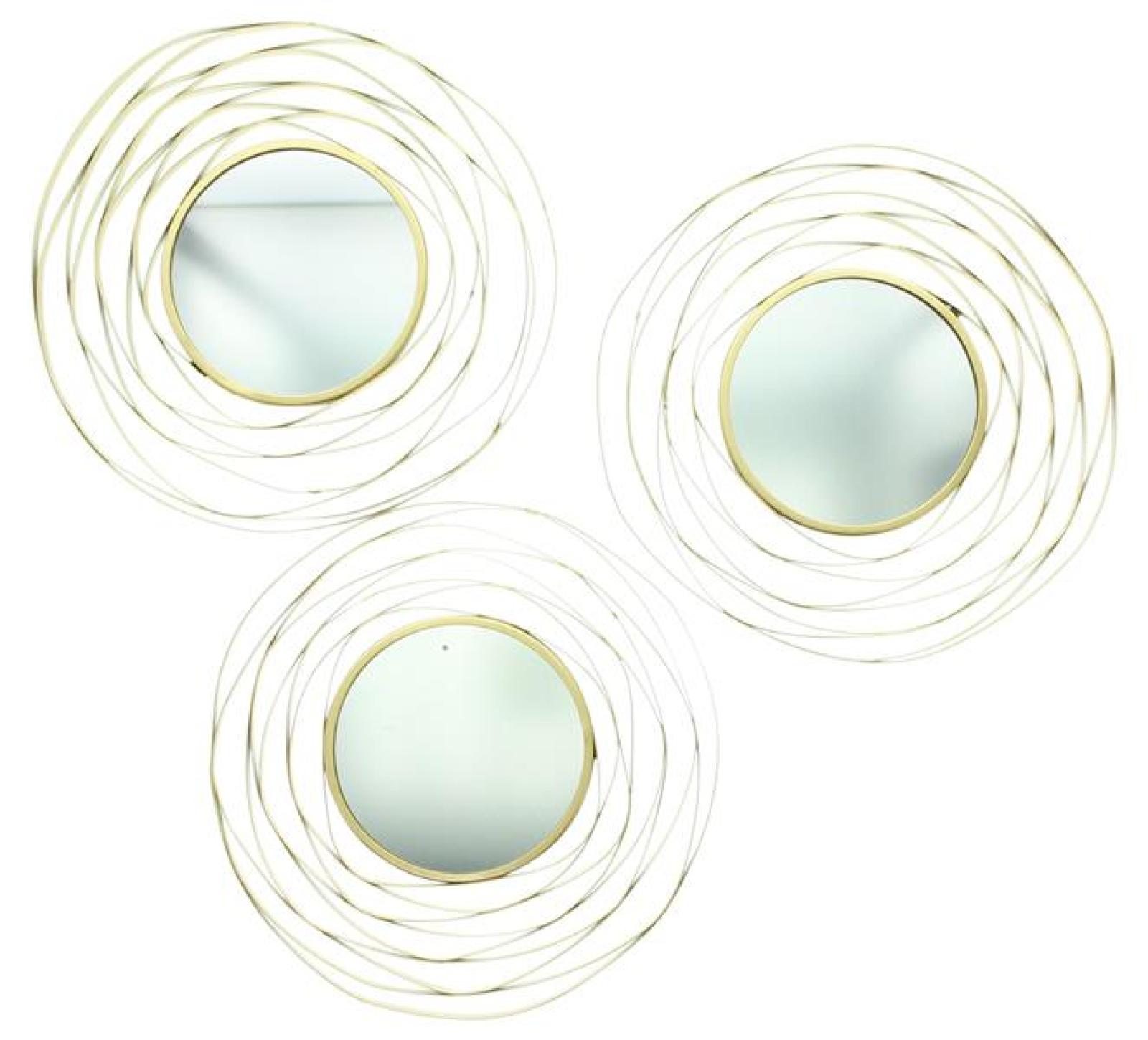 3x Spiegel "Gold" aus Metall, rund, Ø 24 cm, Wandspiegel, Wanddeko, Dekospiegel, Wandschmuck