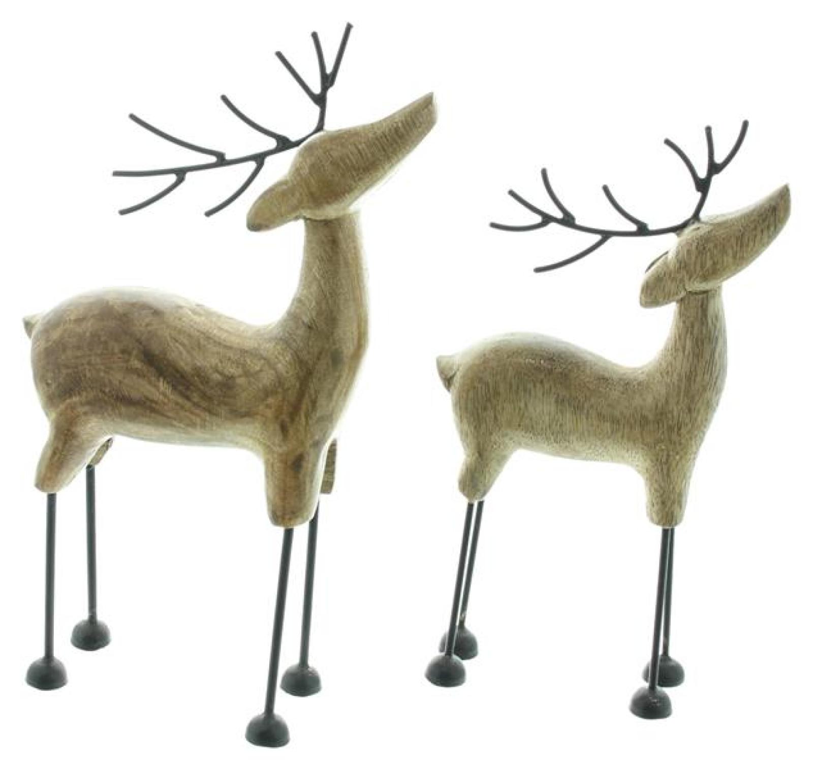 2x Dekofigur "Rentier" aus Mango Holz & Metall, Winterdeko, Weihnachtsdeko