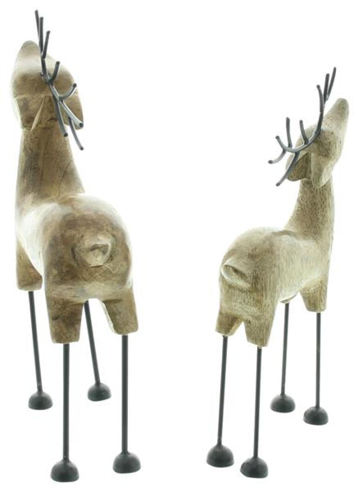 2x Dekofigur "Rentier" aus Mango Holz & Metall, Winterdeko, Weihnachtsdeko