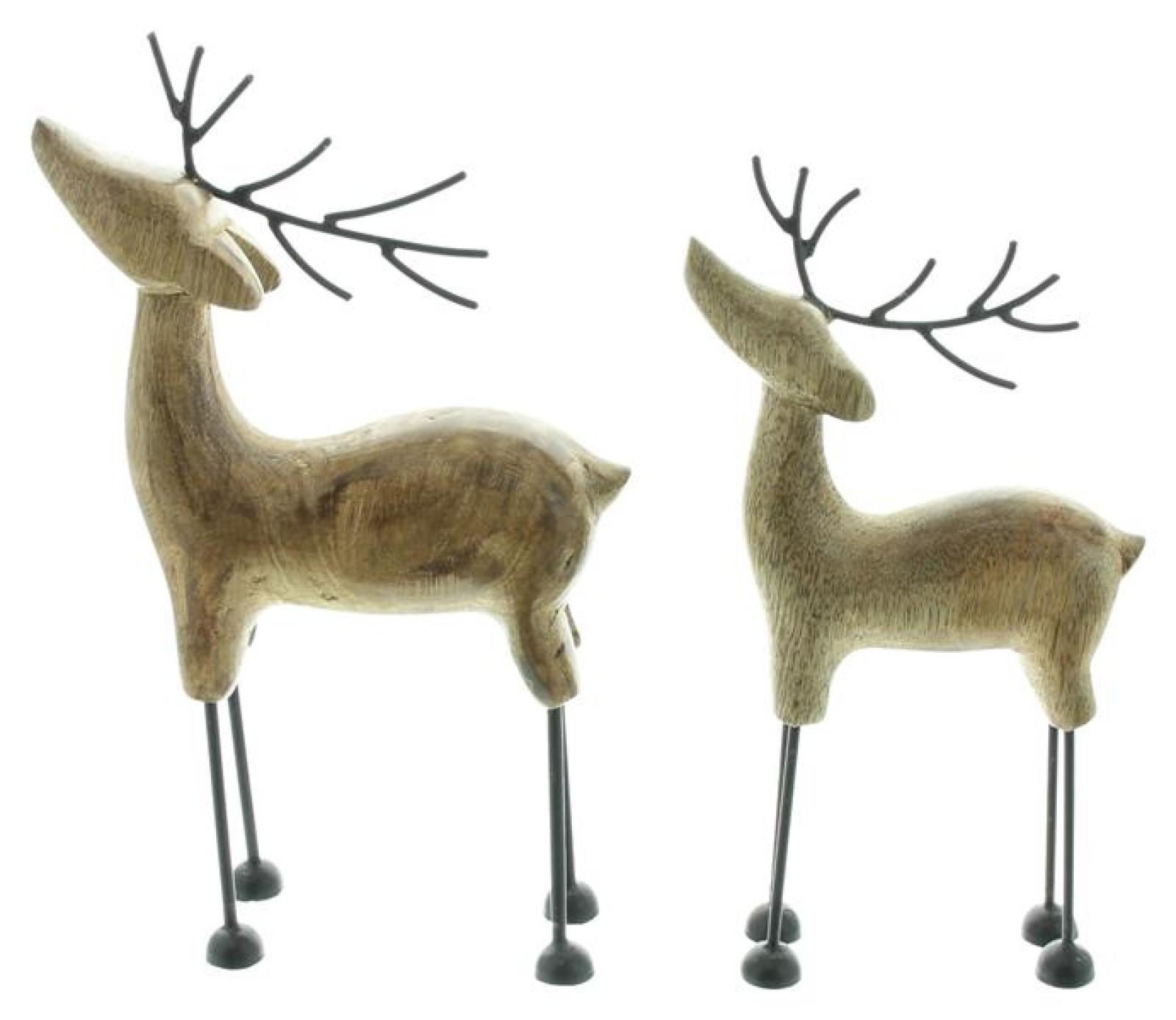 2x Dekofigur "Rentier" aus Mango Holz & Metall, Winterdeko, Weihnachtsdeko