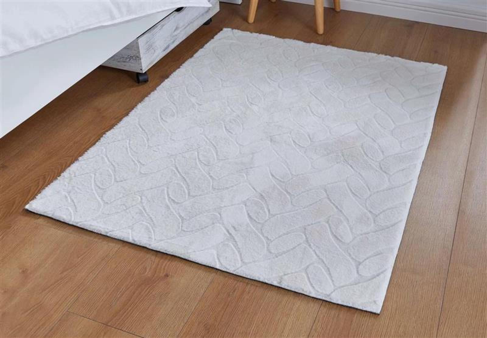 Bodenmatte "Luxus" aus Kunstfell in offwhite, 90x120 cm, Teppich rutschfest, Teppichläufer weiß
