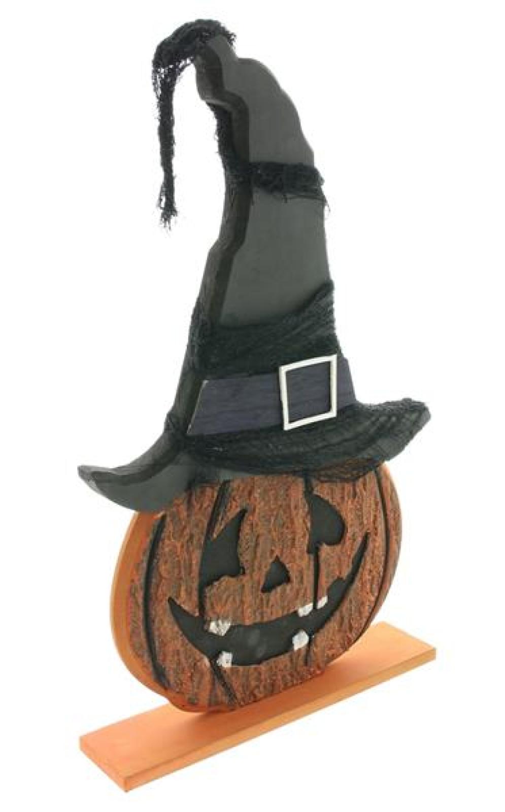Dekofigur "Hexenkürbis" aus Holz, 59 cm hoch, Halloweendeko, Herbstdeko