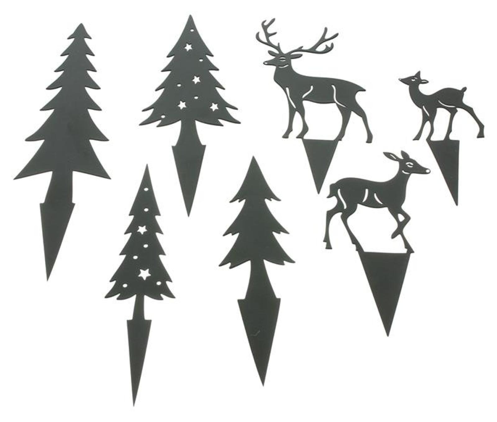 7 Dekostecker "Hirschfamilie" aus Metall, schwarz, Stecker für Adventskranz, Gesteck & Blumentopf, Blumenstecker, Metallstecker